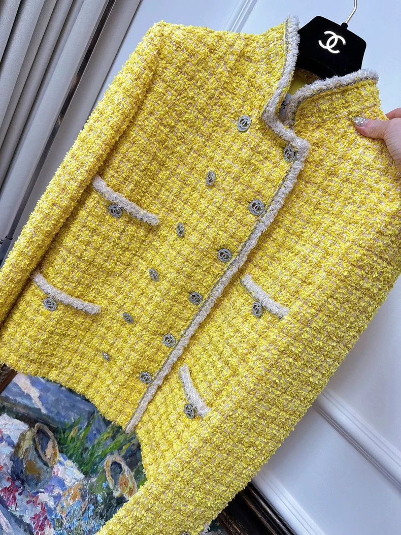 Chanel Chanel Yellow Checkered Four-Pocket Woven Jacket Size S / US 4 / IT 40 - 3 Thumbnail