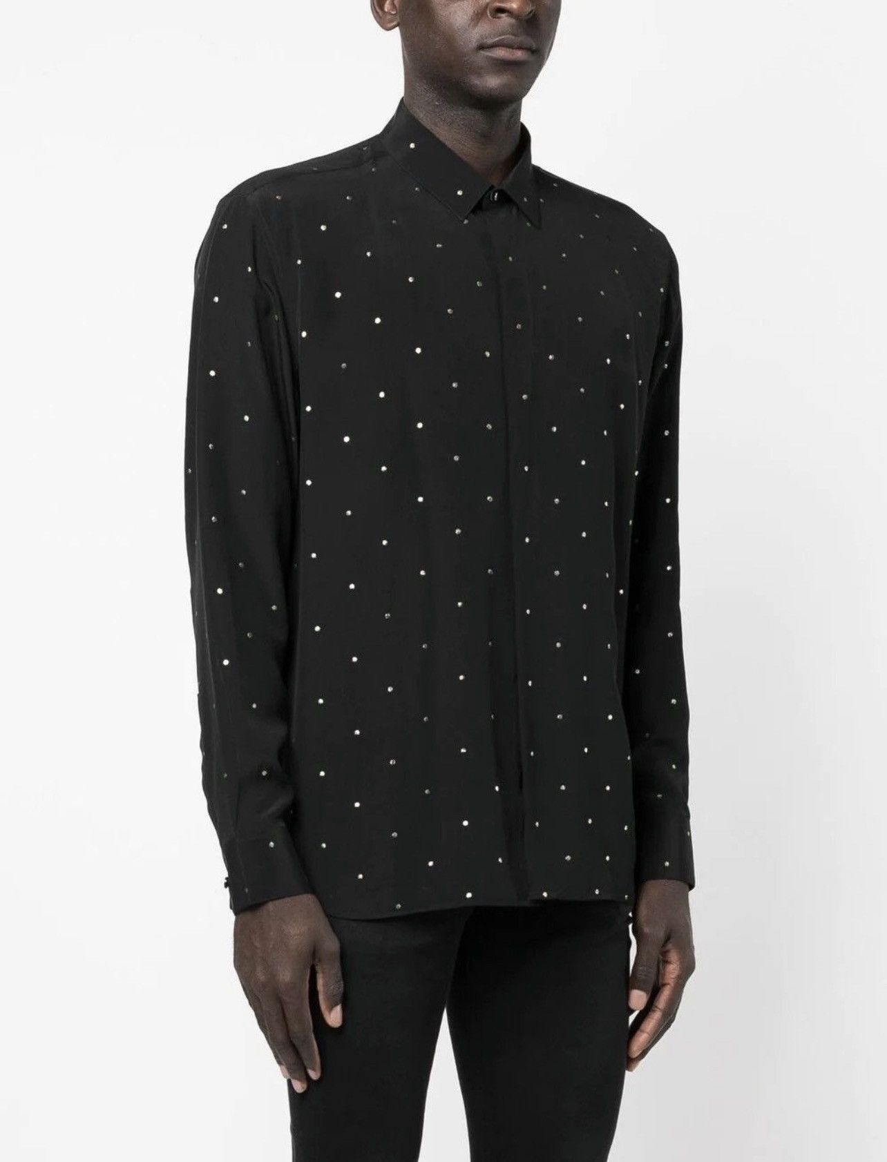 Saint Laurent Paris Polka Dot Embroidery Silk Shirt Size US M / EU 48-50 / 2 - 1 Thumbnail