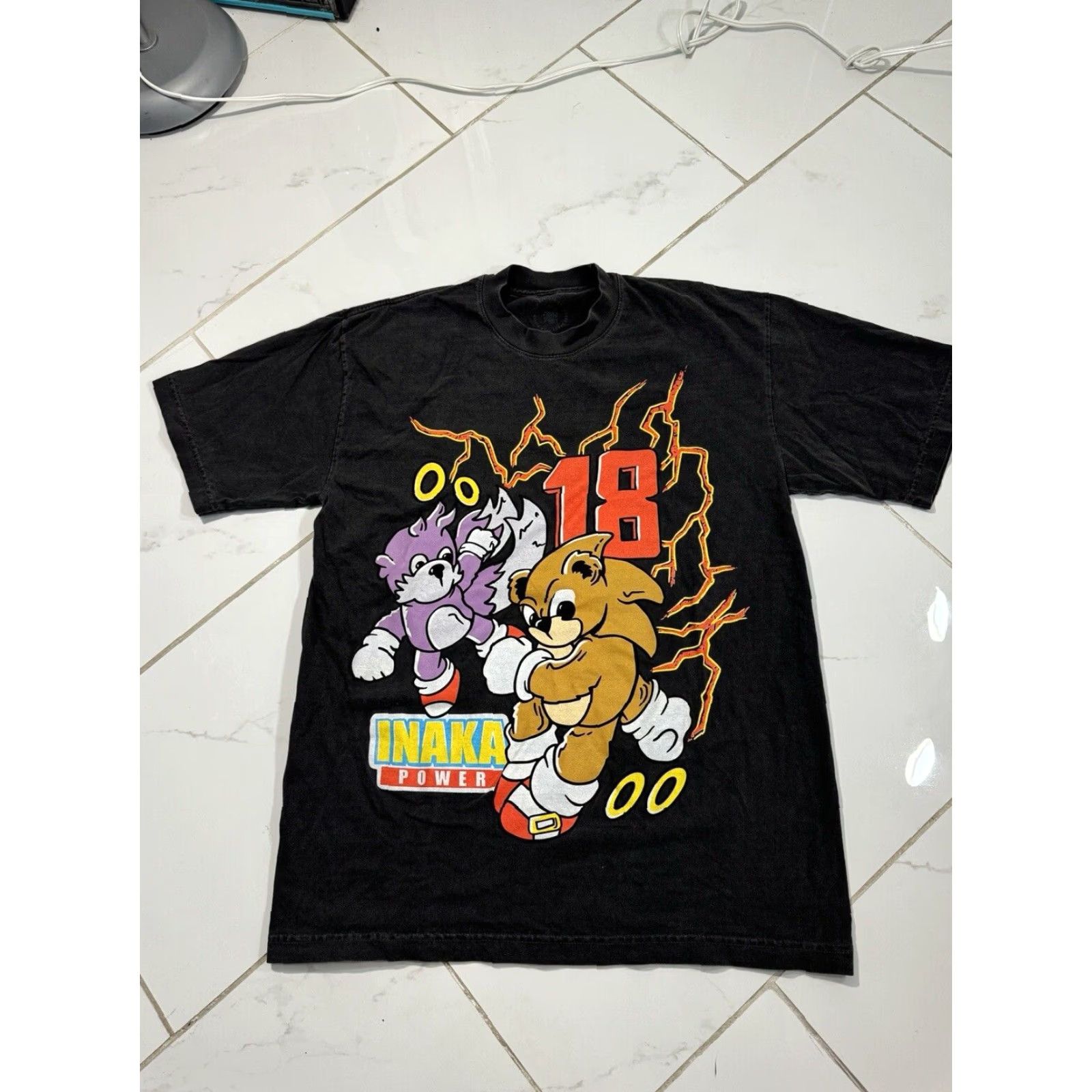 Vintage Inaka Power Black Sonic Hedgehog Parody Graphic T-Shirt Gym Lifting Large Men Black shirt Humor 90s? Size US L / EU 52-54 / 3 - 4 Thumbnail