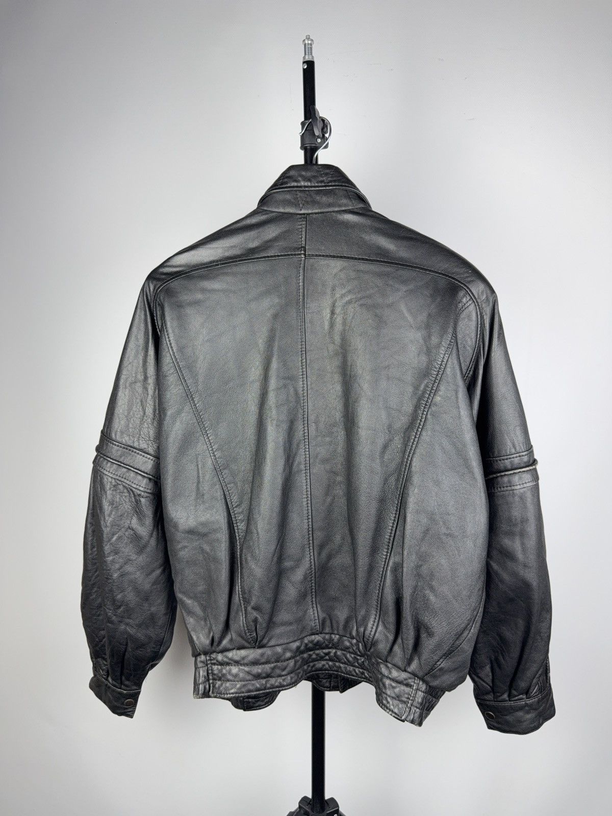 Leather Vintage 90s Genuine Leather MOTO Bomber Jacket Rock Punk Size US L / EU 52-54 / 3 - 12 Thumbnail