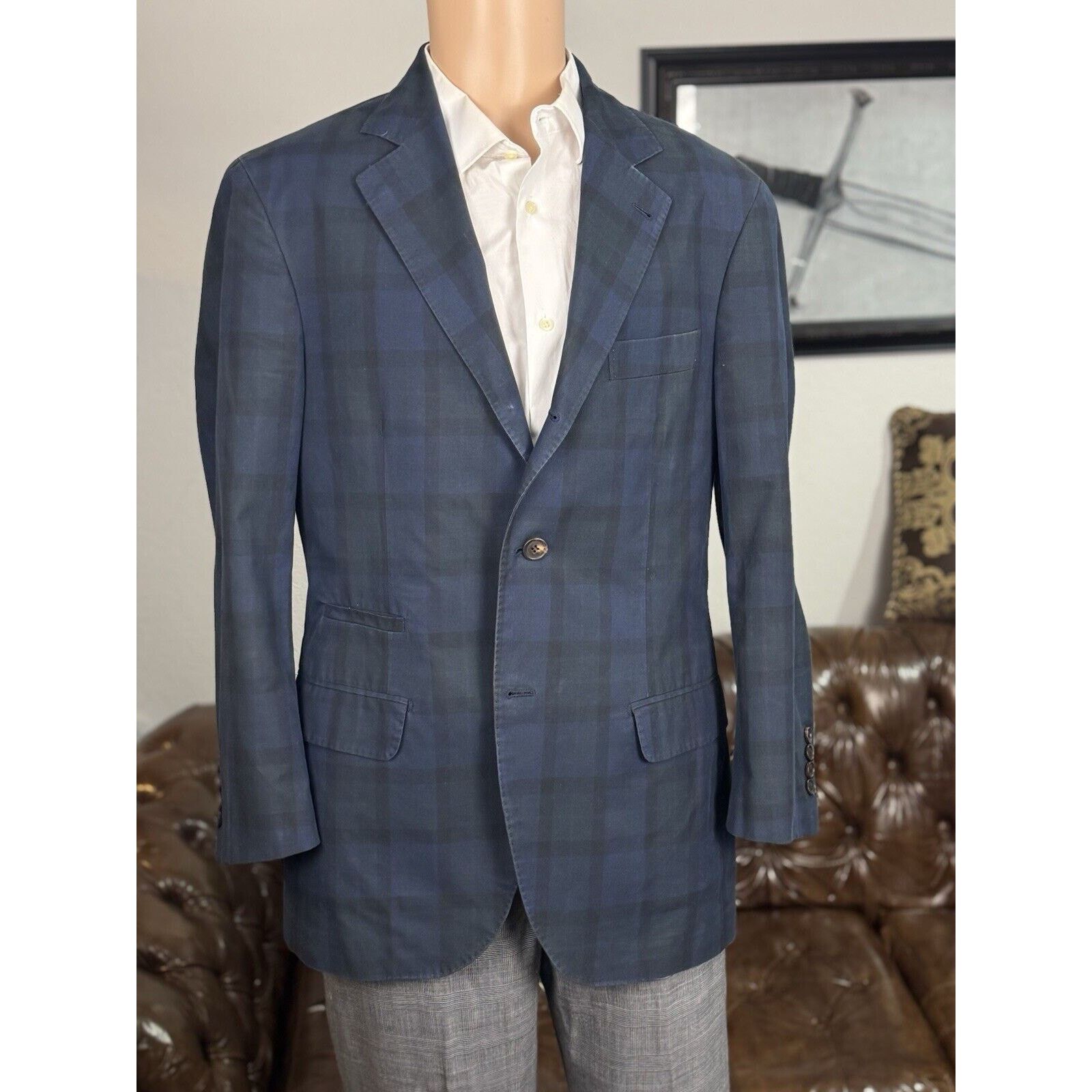 Brunello Cucinelli Brunello Cucinelli Blackwatch Plaid Cotton Blazer Jacket 40 Size 40R - 2 Thumbnail