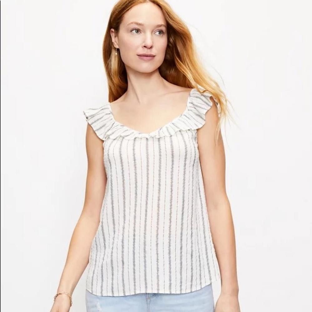 Designer Loft White Black and Silver Sparkle Striped Blouse Size XS / US 0-2 / IT 36-38 - 3 Thumbnail