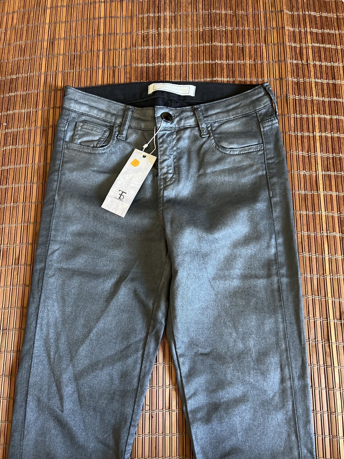 Other 75Faubourg gunmetal silver wax coated denim high waist jeans Size 26" / US 2 / IT 38 - 4 Thumbnail