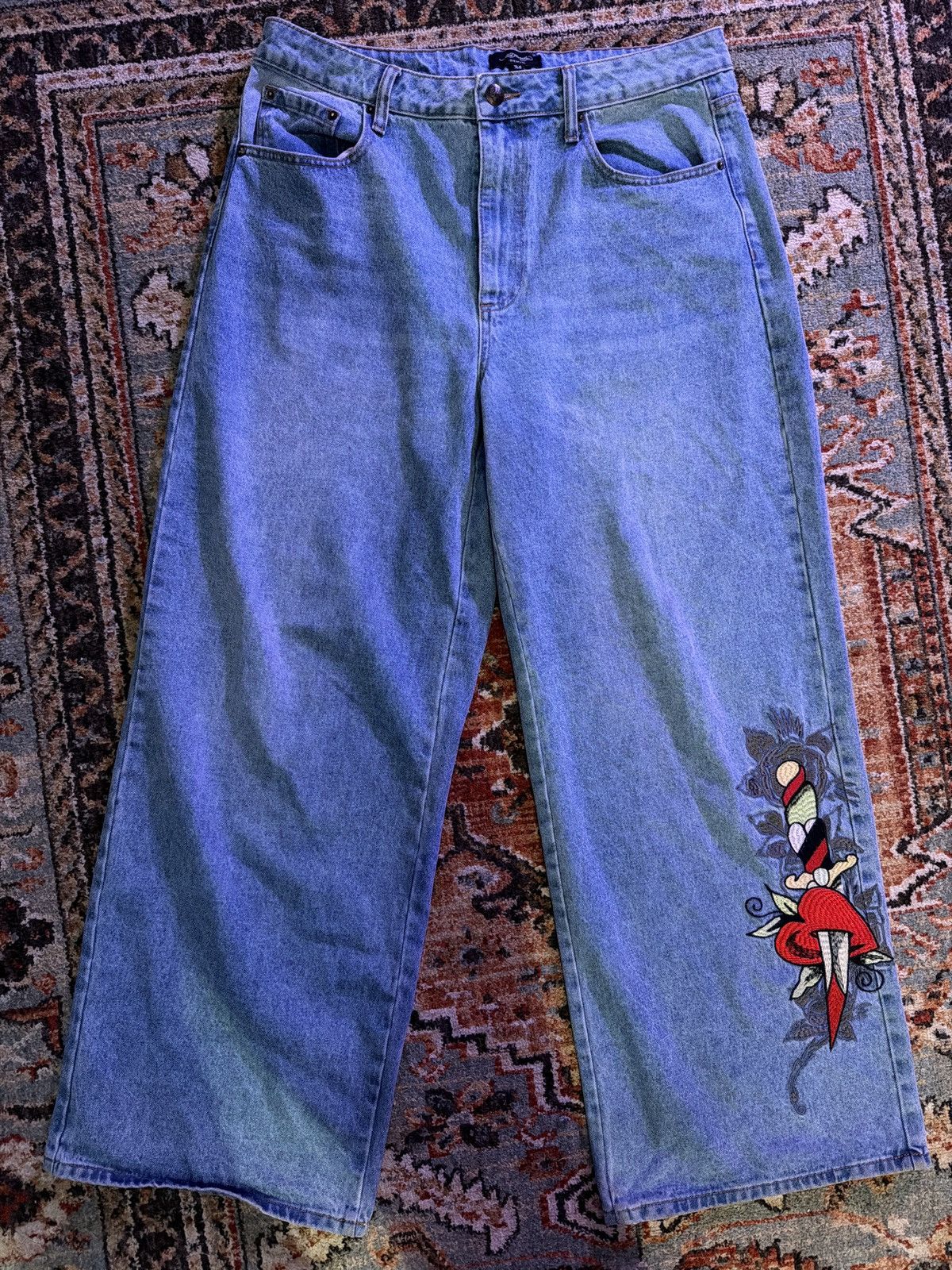 Ed Hardy Ed Hardy Wide Leg Washed Dagger Heart Jeans Size US 36 / EU 52 - 1 Thumbnail