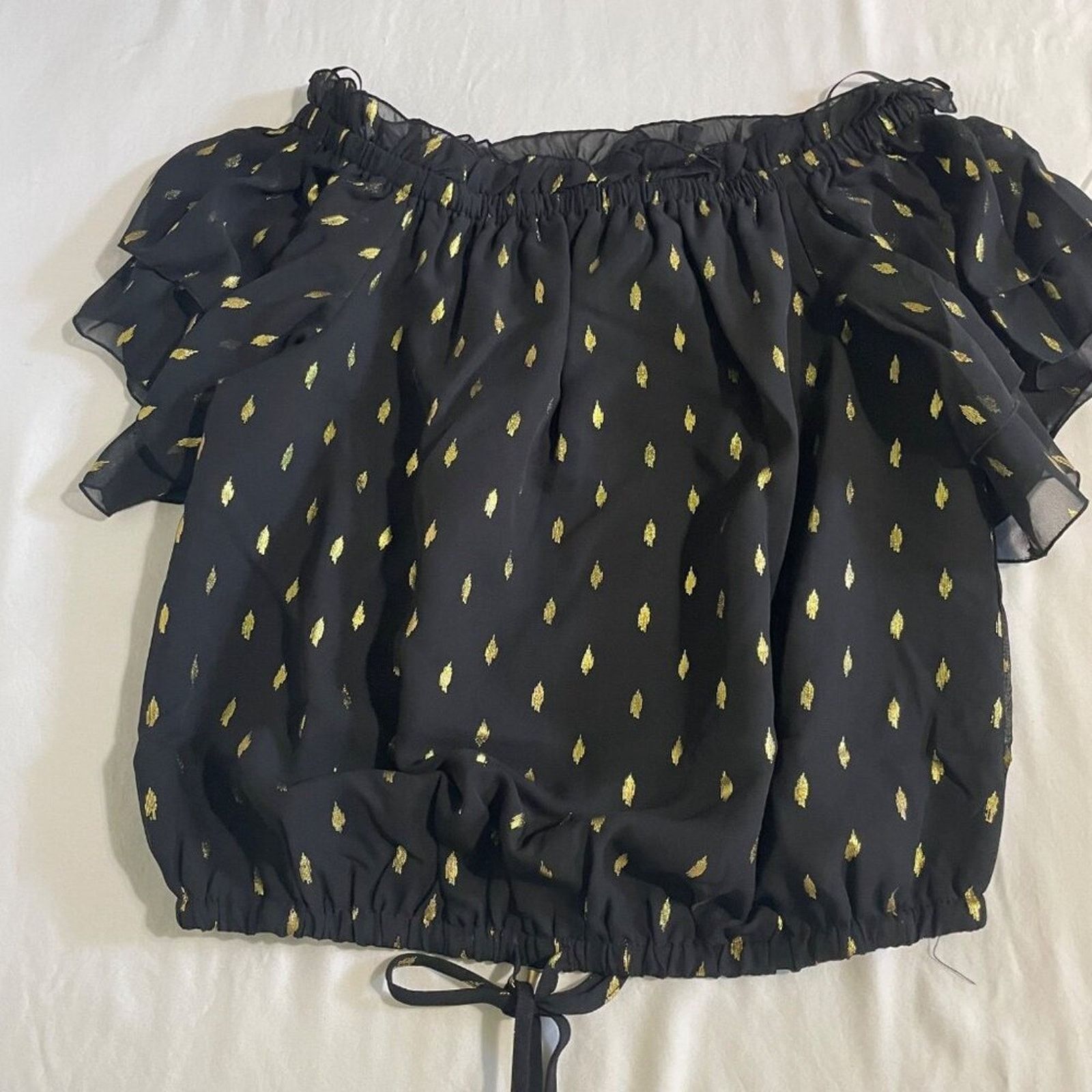 Other INC XS NWT Black Foil-Print Tiered Top | Off-Shoulder Chic Size XS / US 0-2 / IT 36-38 - 7 Thumbnail
