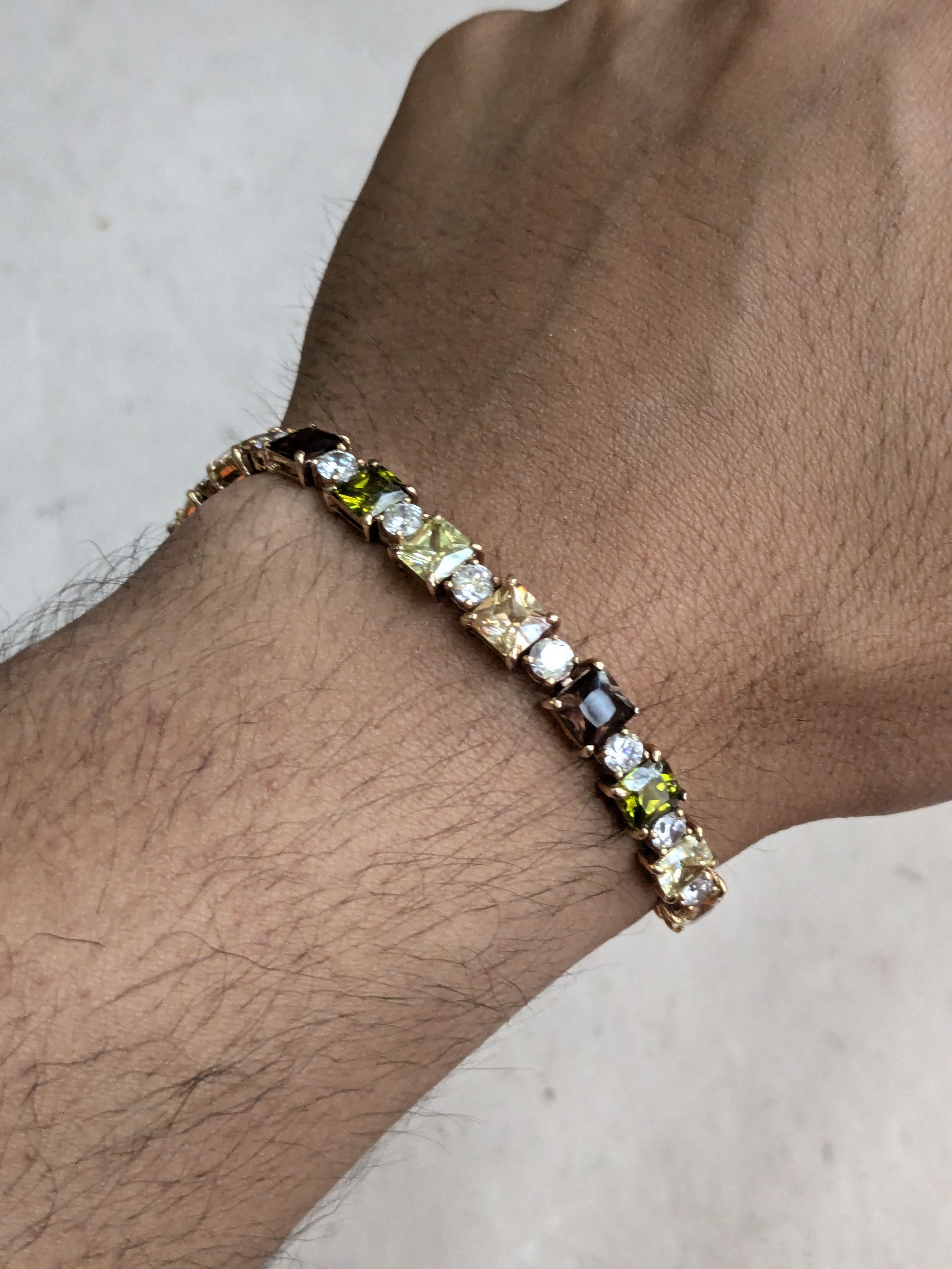 Jewelry Sterling Silver Tennis Bracelet Green Clear Gold 7.25" Size ONE SIZE - 11 Thumbnail