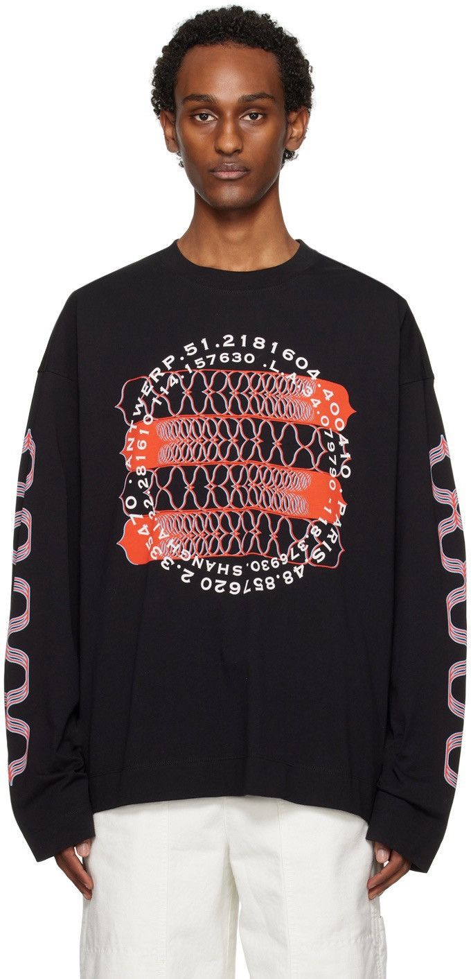 Dries Van Noten Dries Van Noten Black Printed Long Sleeve T-Shirt Size US XL / EU 56 / 4 - 1 Thumbnail