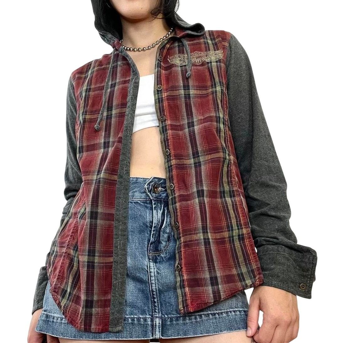 Harley Davidson Harley Davidson Hooded Shirt Plaid Button Mix Up Moto Biker Size L / US 10 / IT 46 - 1 Thumbnail