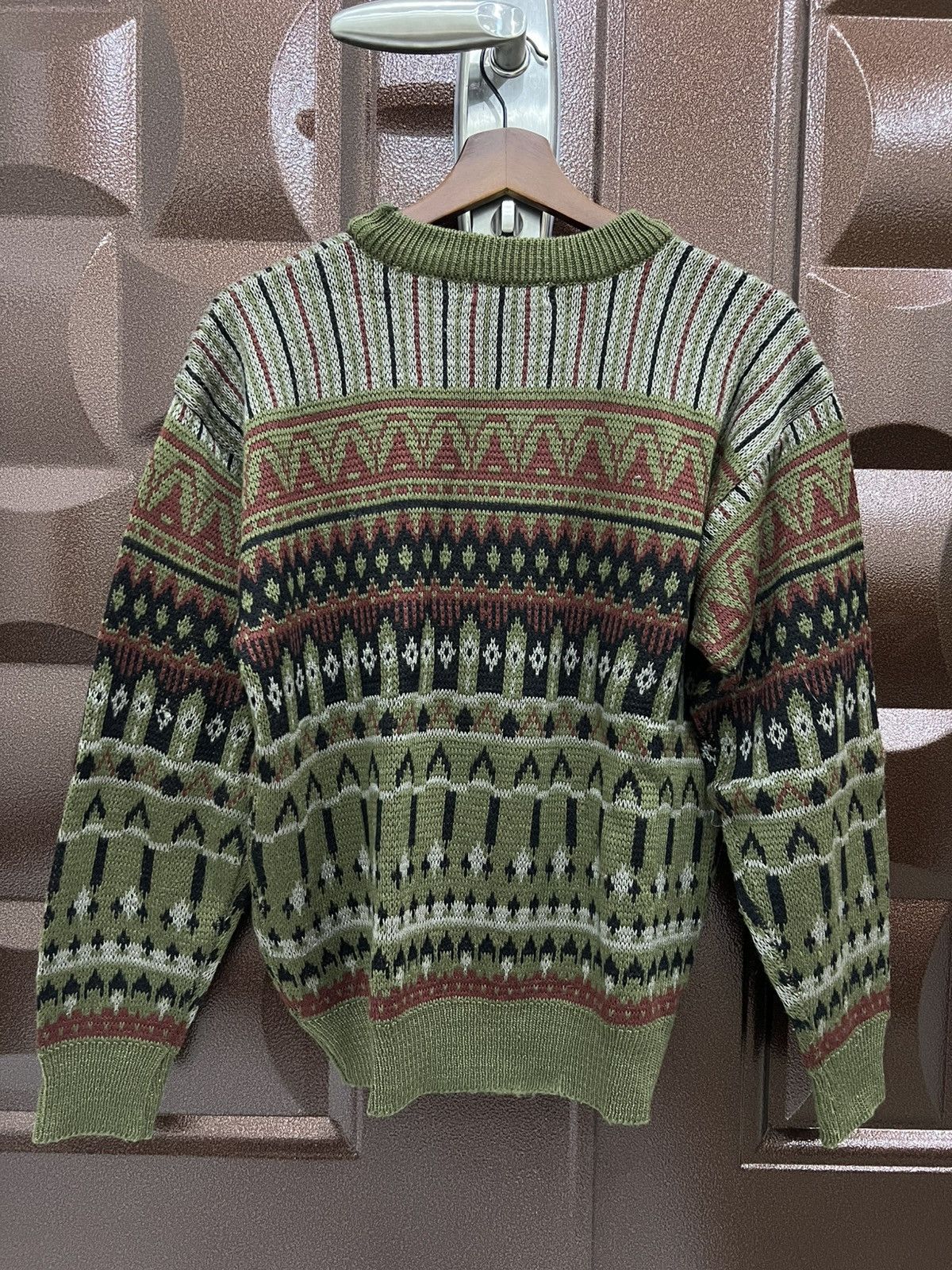 Japanese Brand GRIFFIN Fair Isle Knit Sweater Green Red Nordic Geometric Size US M / EU 48-50 / 2 - 6 Thumbnail