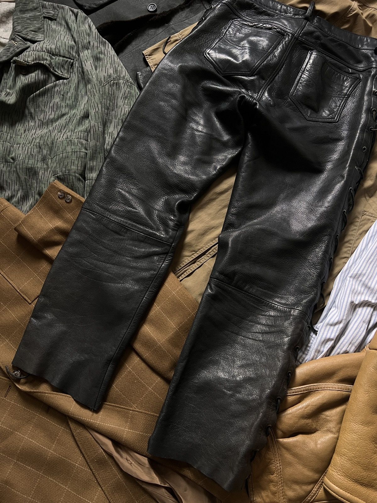 Genuine Leather Vintage Laced 100% Leather Bondage Biker Pants Size US 36 / EU 52 - 5 Thumbnail
