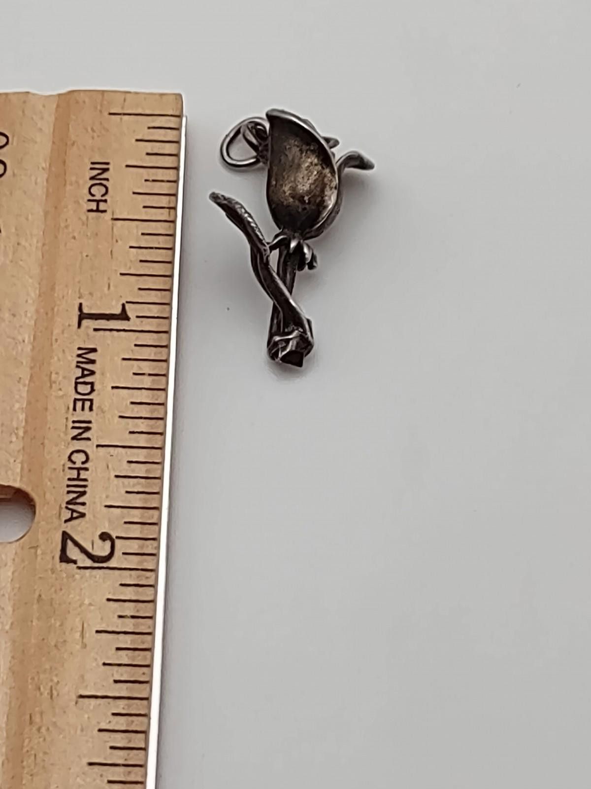 Sterling Silver Vintage Sterling Silver Rose Flower Pendant Size ONE SIZE - 3 Thumbnail