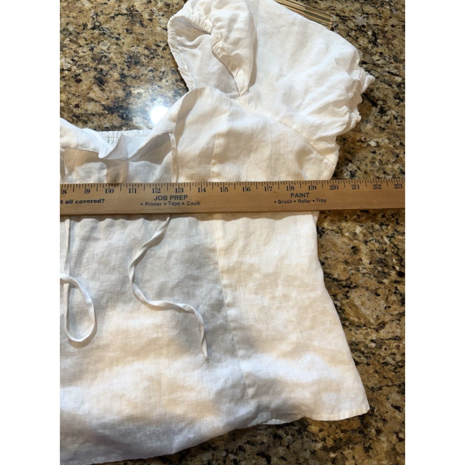 H&M VINTAGE H&M Shirt Women XL White Linen Short Puff Sleeve Smocked back Top Size XL / US 12-14 / IT 48-50 - 5 Thumbnail