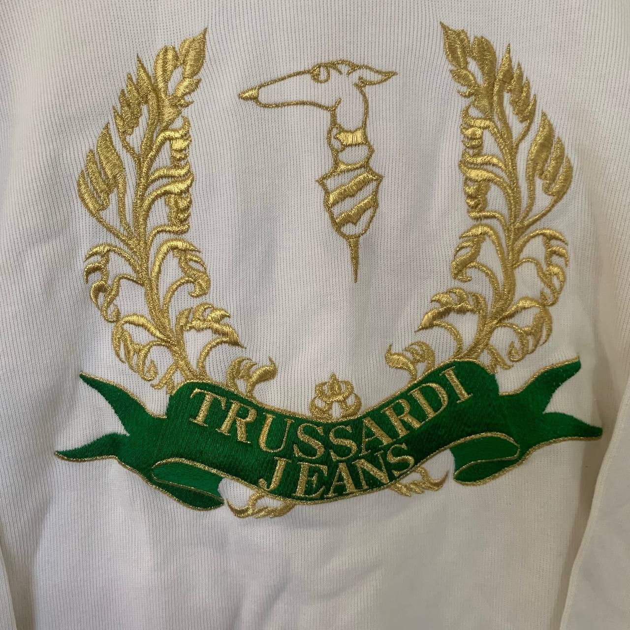 Trussardi × Vintage Rare Fancy Design Trussardi Sweatshirt Luxury Large White Size US L / EU 52-54 / 3 - 3 Thumbnail