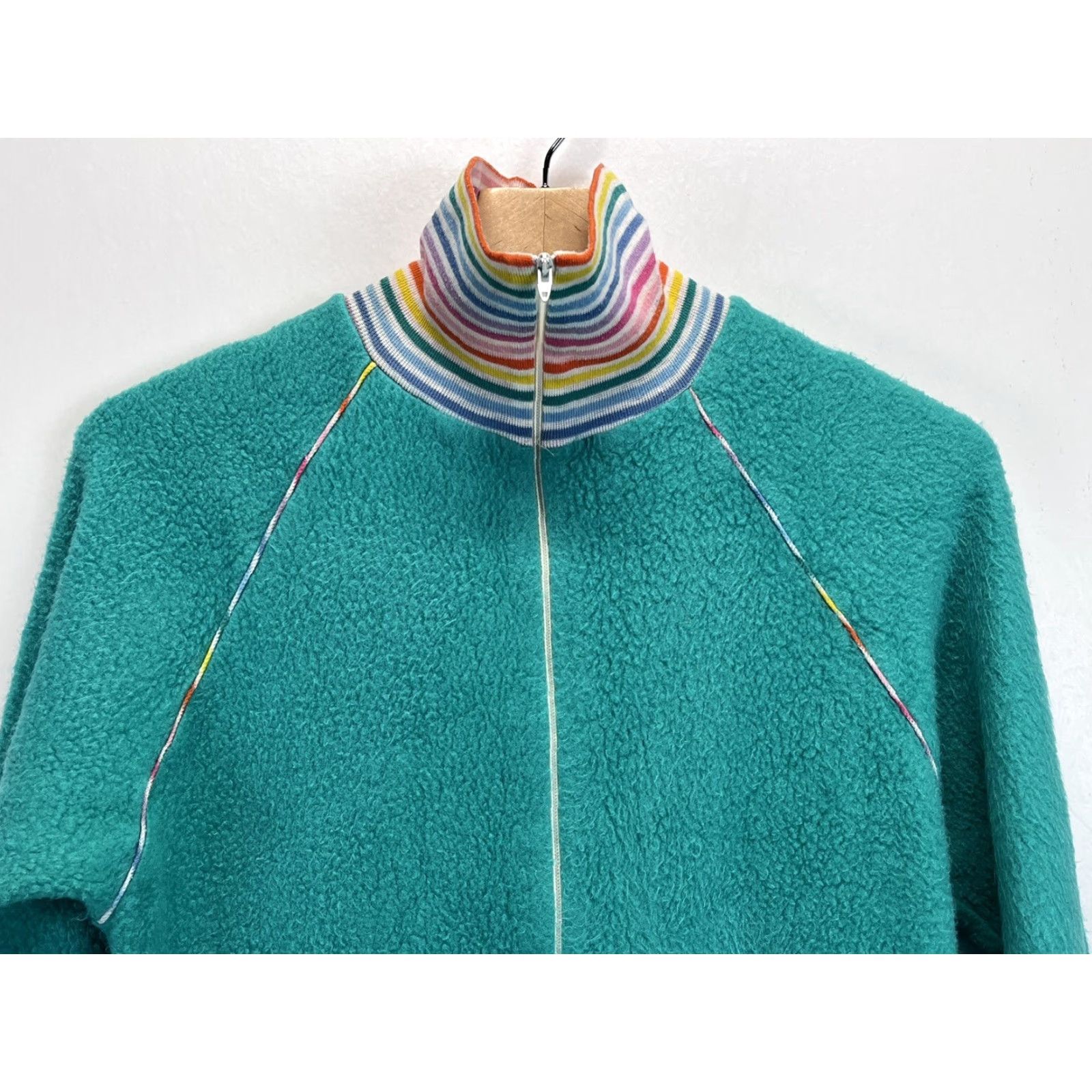 Rainbow VINTAGE Unbranded Fleece Adult Pajamas Sz 13 Medium Green Rainbow Trim 70s Womens Size ONE SIZE - 4 Thumbnail