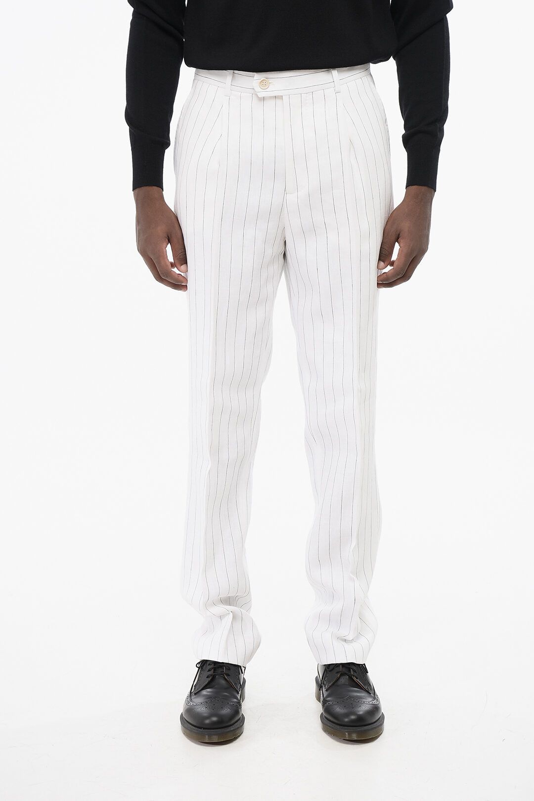 og1mm0825 Single-pleated Linen Pant in White