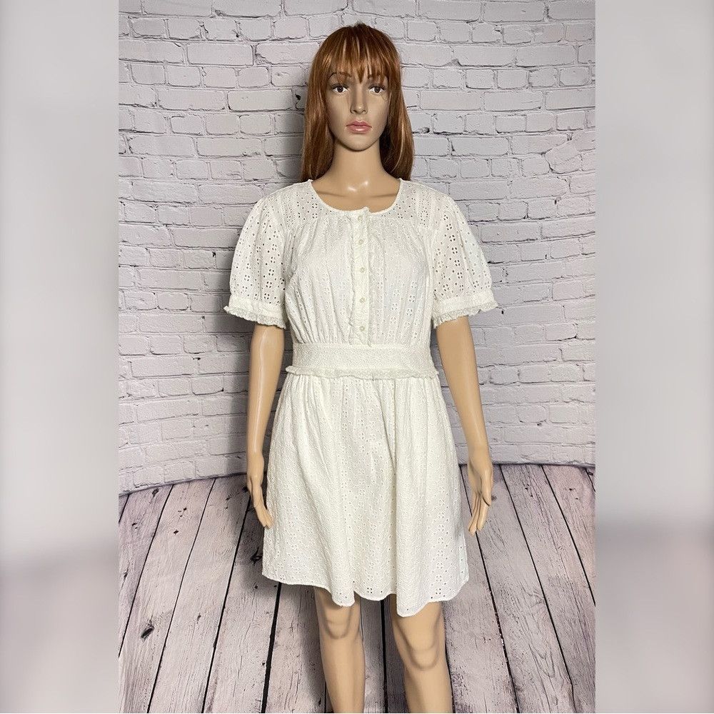 J.Crew NWT New $148 J.Crew Button-front White Mini Dress in Eyelet Size L / US 10 / IT 46 - 3 Thumbnail