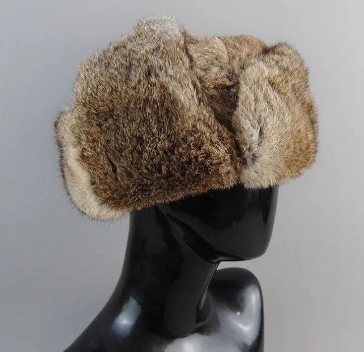 Other Warm Natural Rabbit Fur Bomber Hat With Earflaps Size ONE SIZE - 6 Thumbnail