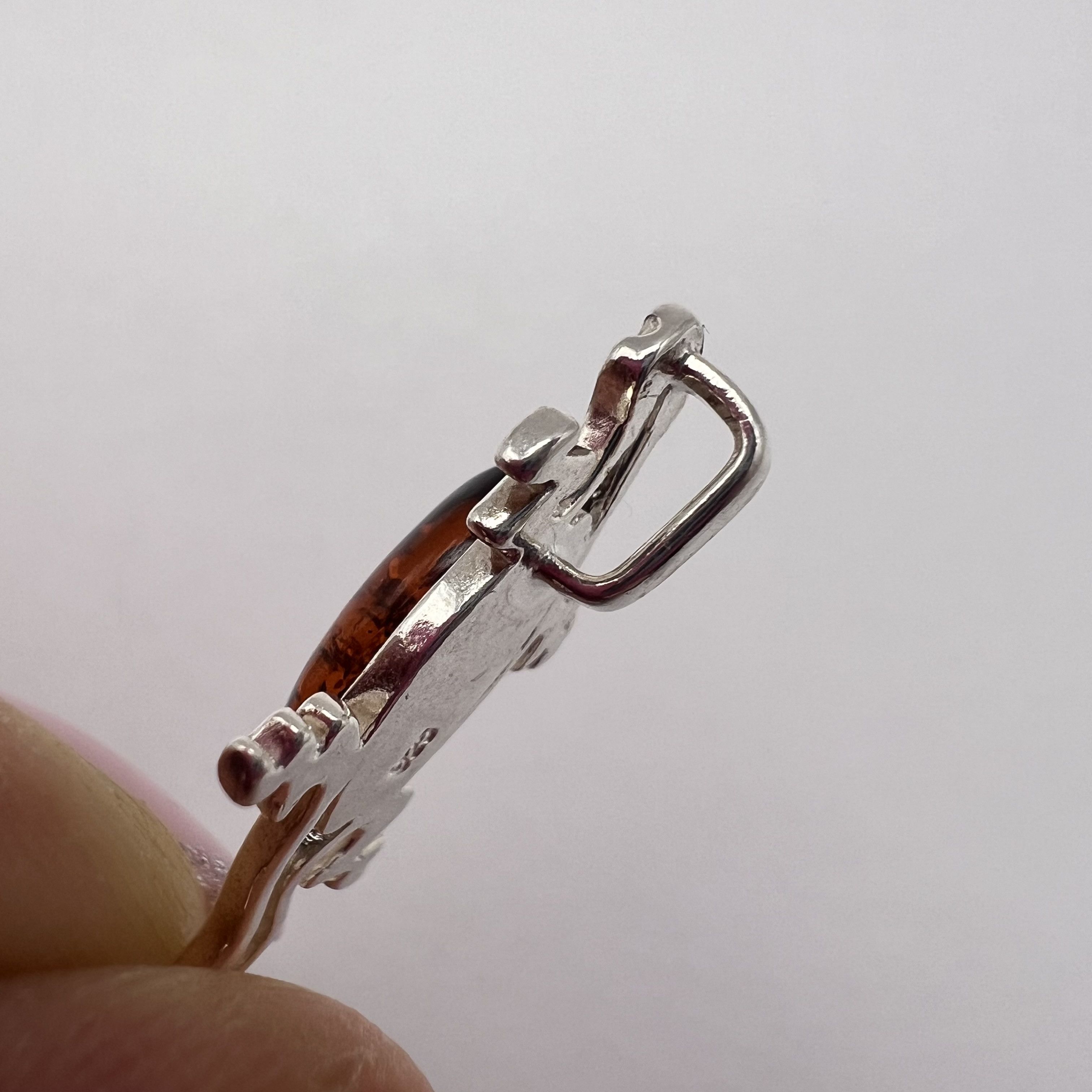 Sterling Silver Vintage Pendant lizard Sterling Silver 925 Stone Amber 1.1gr Size ONE SIZE - 6 Thumbnail
