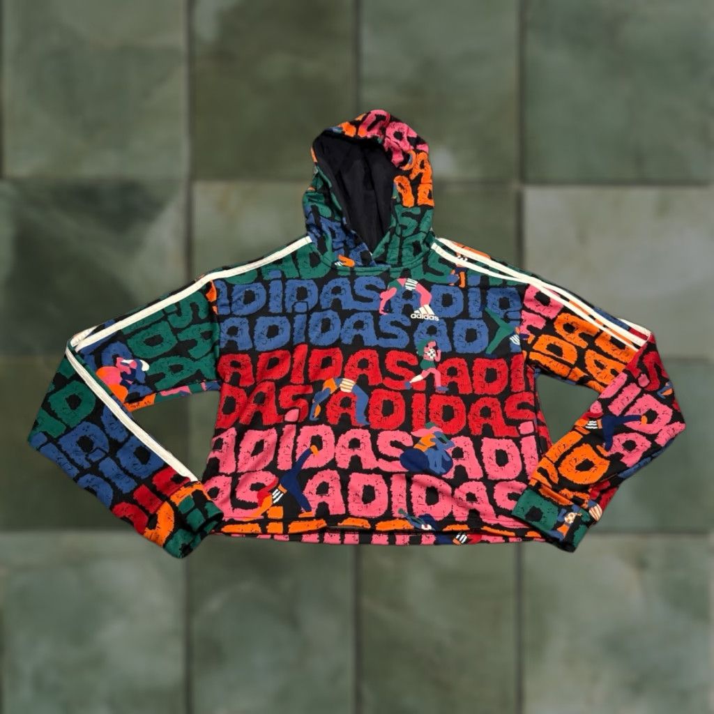 Adidas Adidas x Farm Rio Hoodie Small XS Cropped 3-Stripes Multicolor Logo 80s 90s Athleisure Womens Hoodie Size XS / US 0-2 / IT 36-38 - 1 Thumbnail