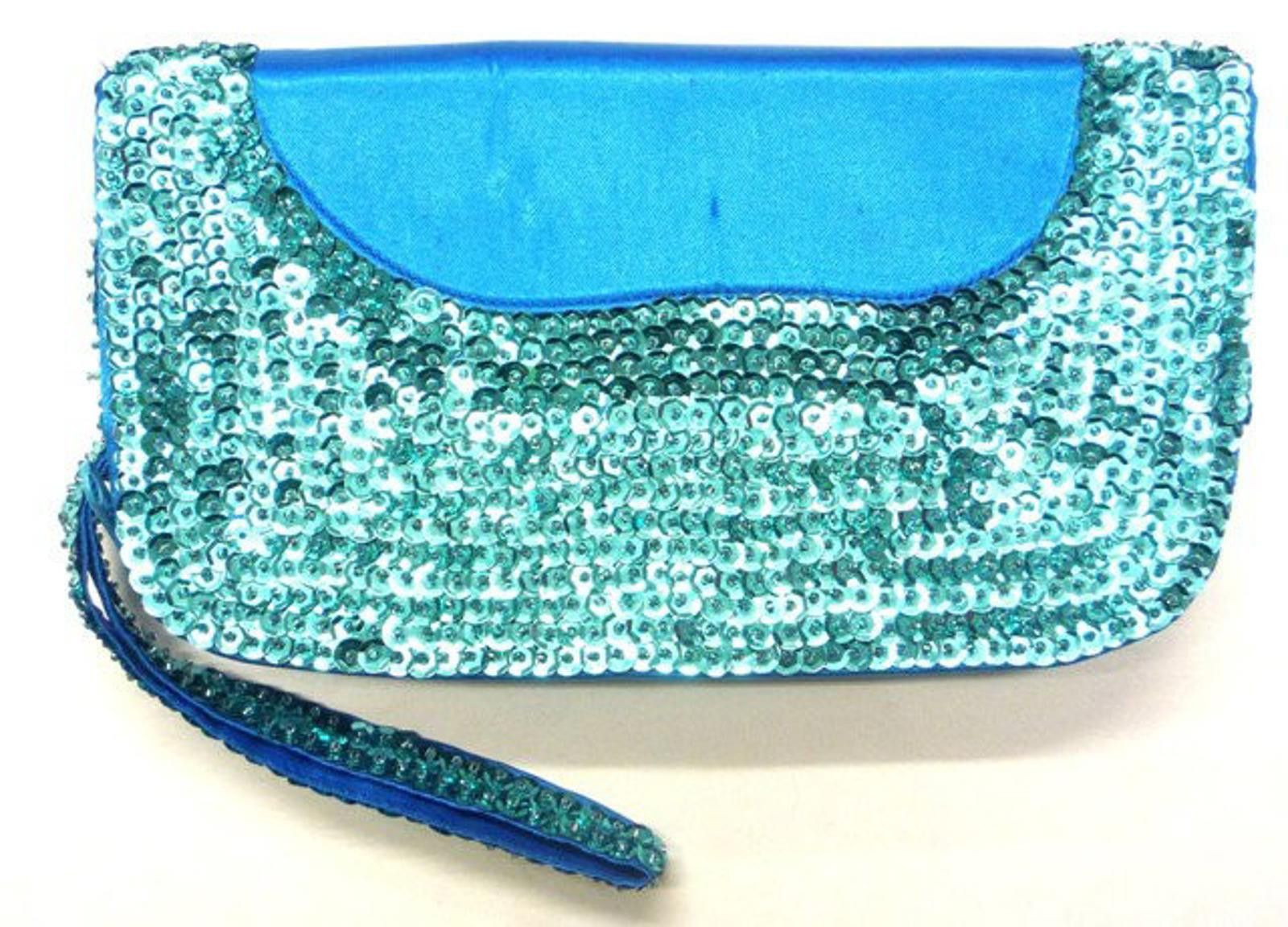 Designer Sequin Wallet Purse with Zipper TURQUOISE Size ONE SIZE - 1 Thumbnail