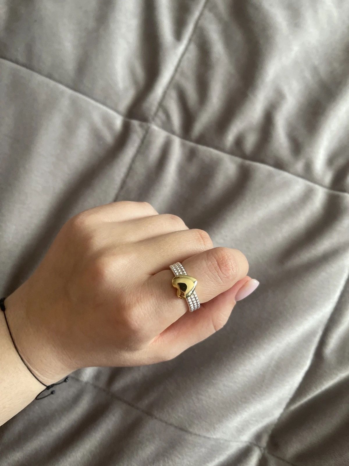 Jewelry Brass 2 Tone Heart Solid Ring Size ONE SIZE - 6 Thumbnail