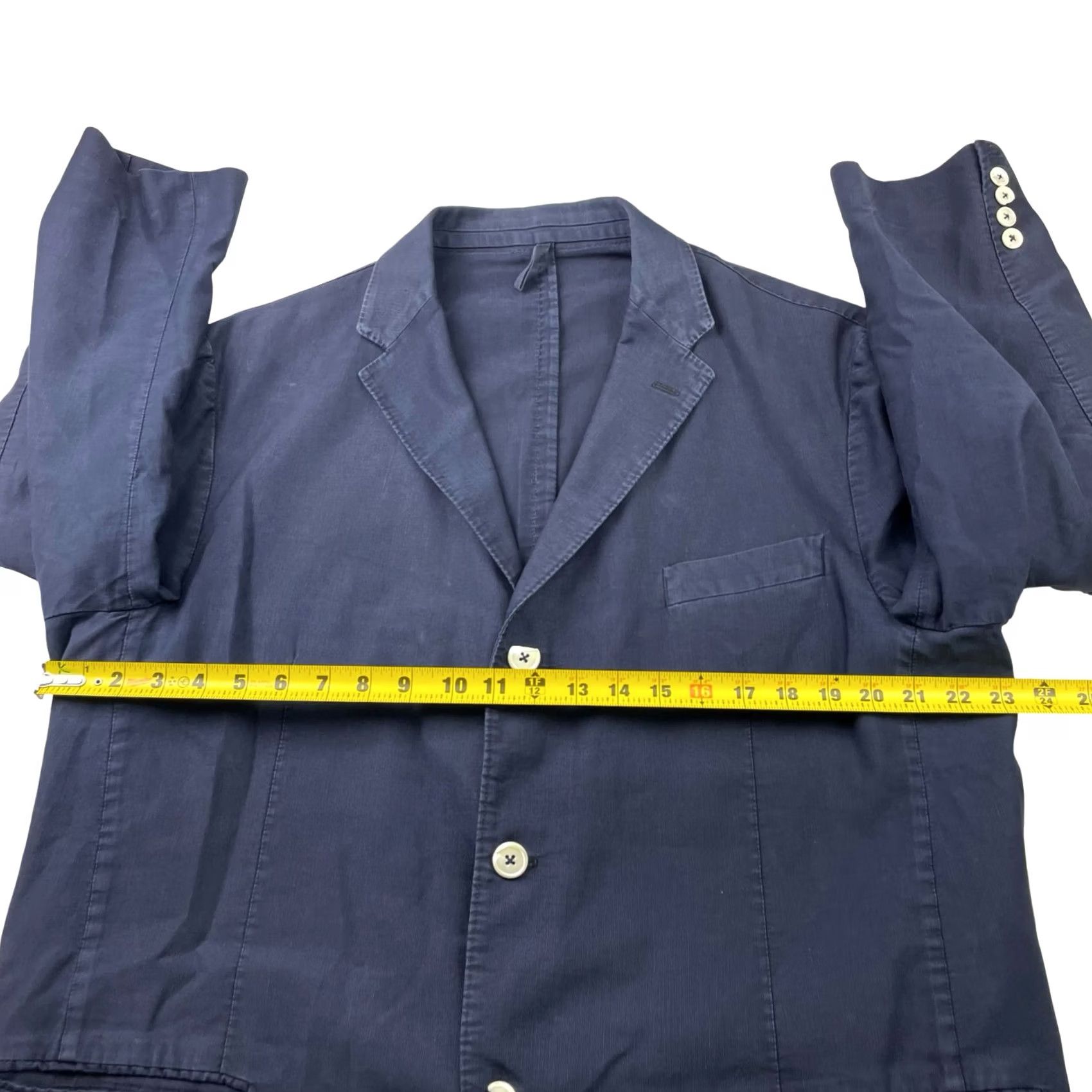 Vintage Michele Negri Men’s 2 Piece Suit Navy Blue 44R 42x28 Cotton Chino Flat Front Double-Vented Notch Lapel 3-Button Jacket Short Size 44R - 6 Thumbnail