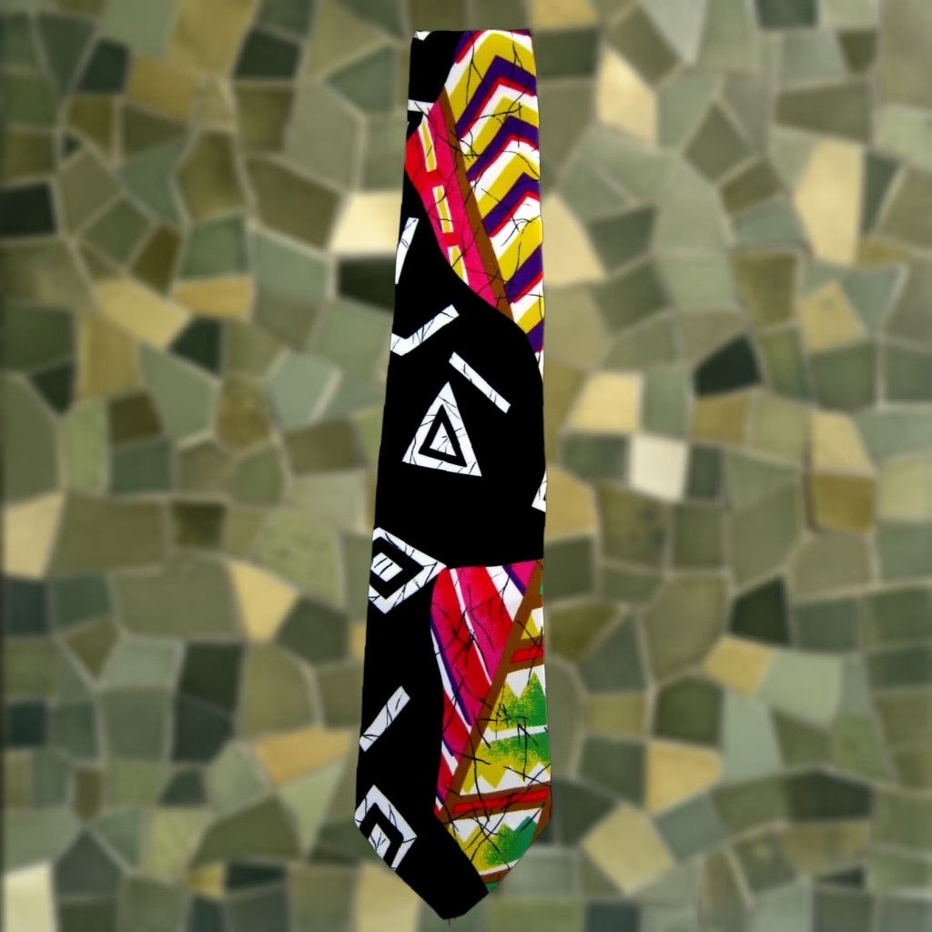 Pinko VINTAGE Cotler Tie Geometric Abstract 70's 80's 90's Retro Unisex Black Polyester 3 6/8" 60" NWT Mens Womens Size ONE SIZE - 1 Thumbnail
