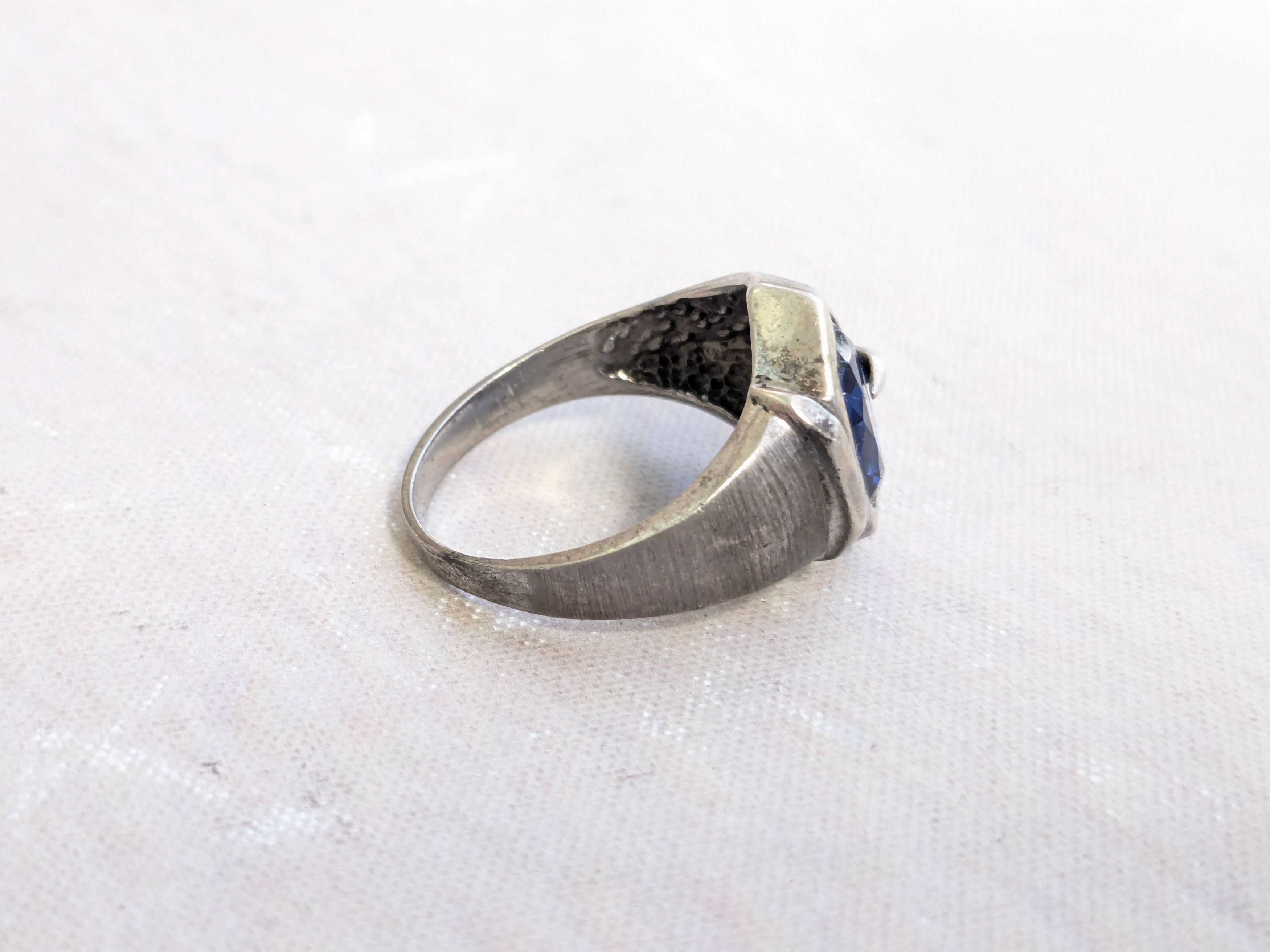 Jewelry Vintage Sterling Silver Ring Blue Glass 10.5 Oval Faceted Size ONE SIZE - 3 Thumbnail