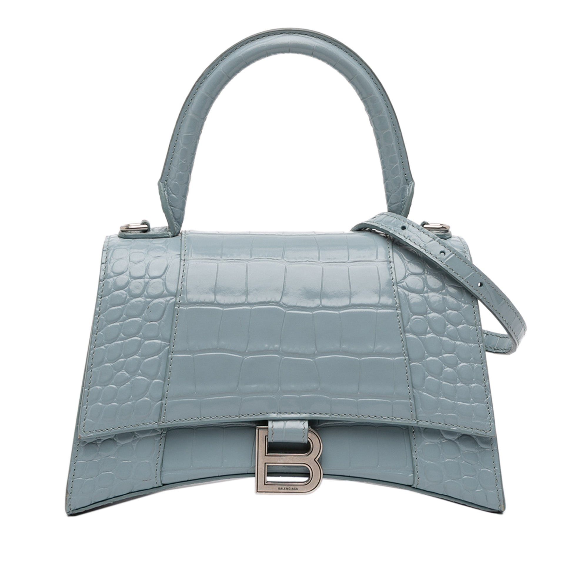 Balenciaga Small Croc Embossed Hourglass Top Handle Bag Size ONE SIZE - 1 Thumbnail
