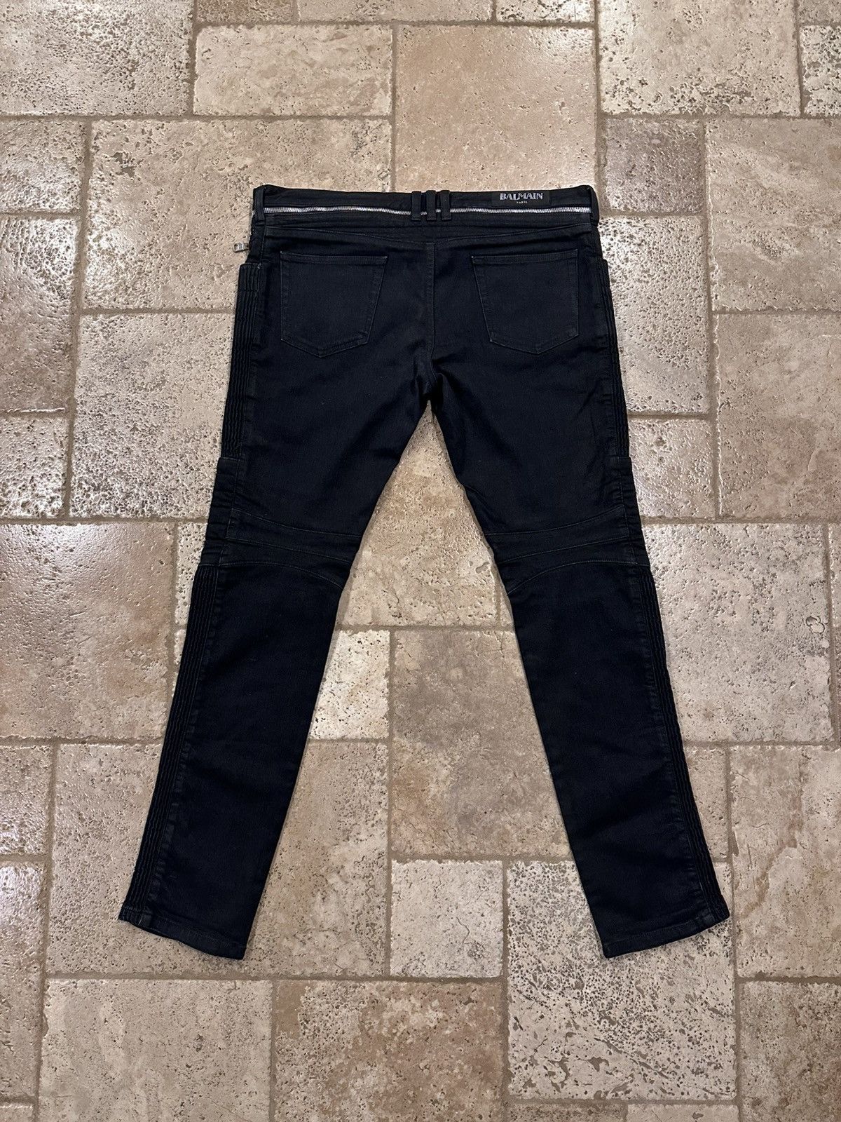 Balmain Balmain Double Zipper Black Wax Paneled Moto Biker Denim Size US 36 / EU 52 - 7 Thumbnail