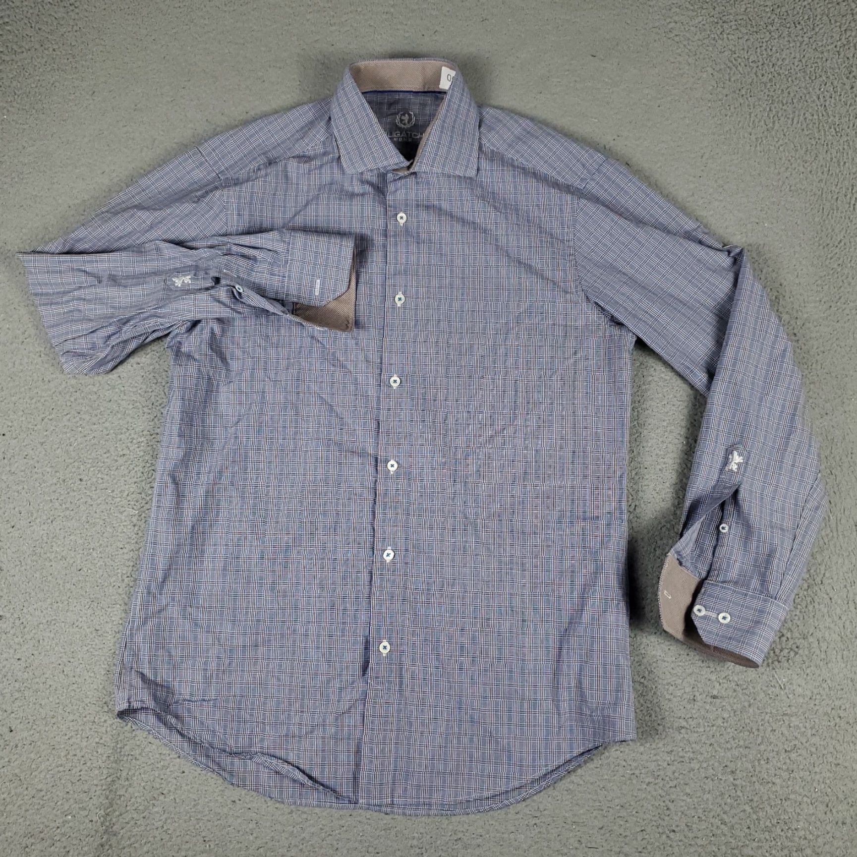 BUGATCHI VINTAGE Bugatchi Uomo Dress Shirt Men Size 16 Long Sleeve Blue Plaid Business Casual Formal Wedding Size 42R - 3 Thumbnail