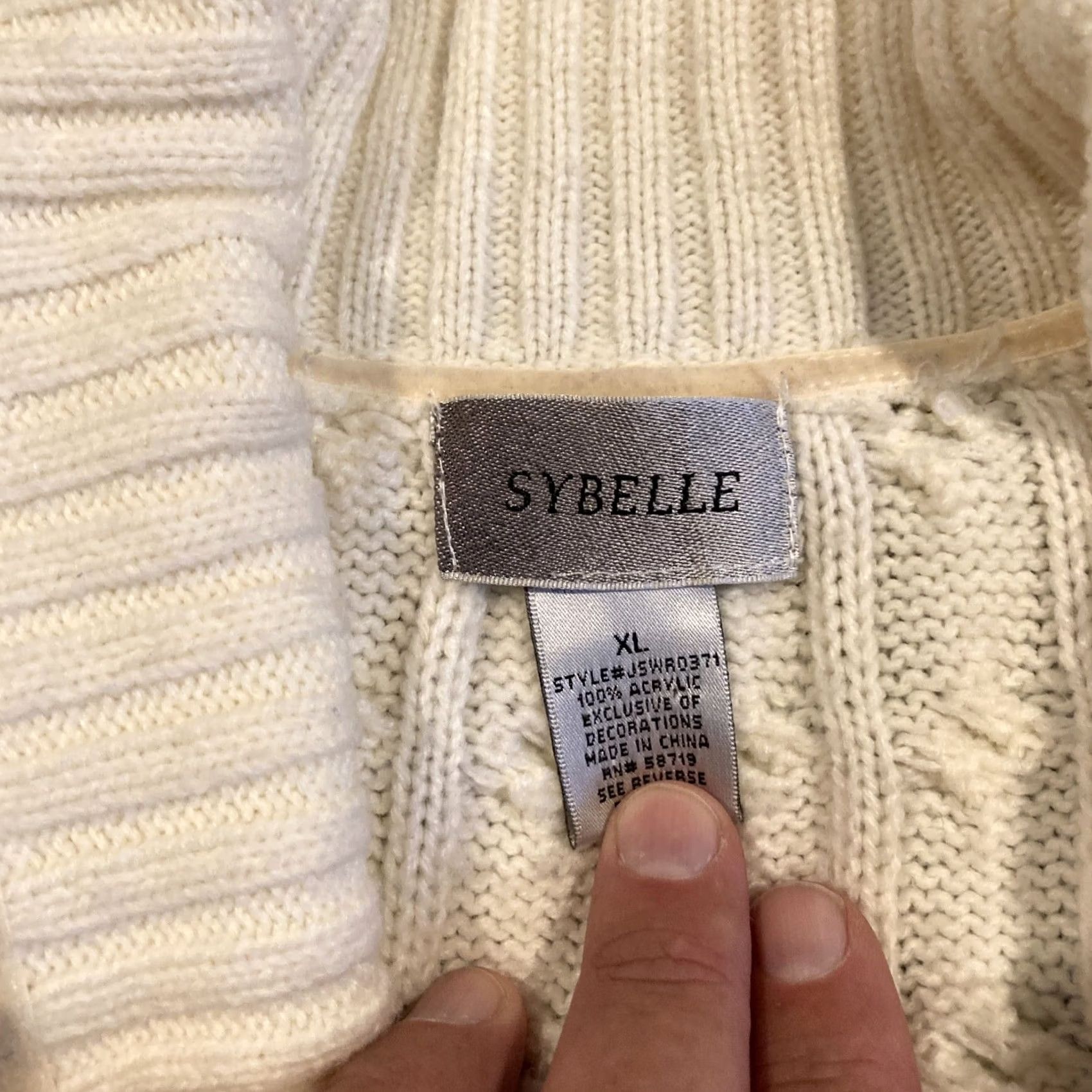 Vintage Sybelle Women's Cable-Knit Cardigan Sweater XL Ivory Button Closure Size XL / US 12-14 / IT 48-50 - 2 Thumbnail