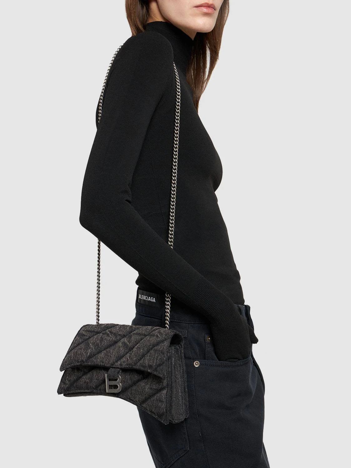 Balenciaga o1mt1gz0824 Size: OS / Crush XS Chain Bag Denim Black Size ONE SIZE - 3 Thumbnail