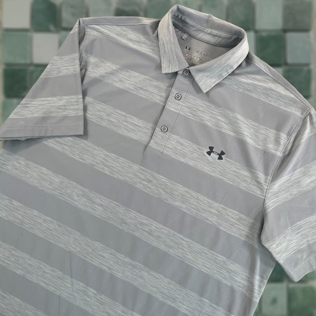 Under Armour Under Armour HeatGear Golf Polo Shirt Men XL Grey Striped Performance Loose Fit Size US XL / EU 56 / 4 - 1 Thumbnail