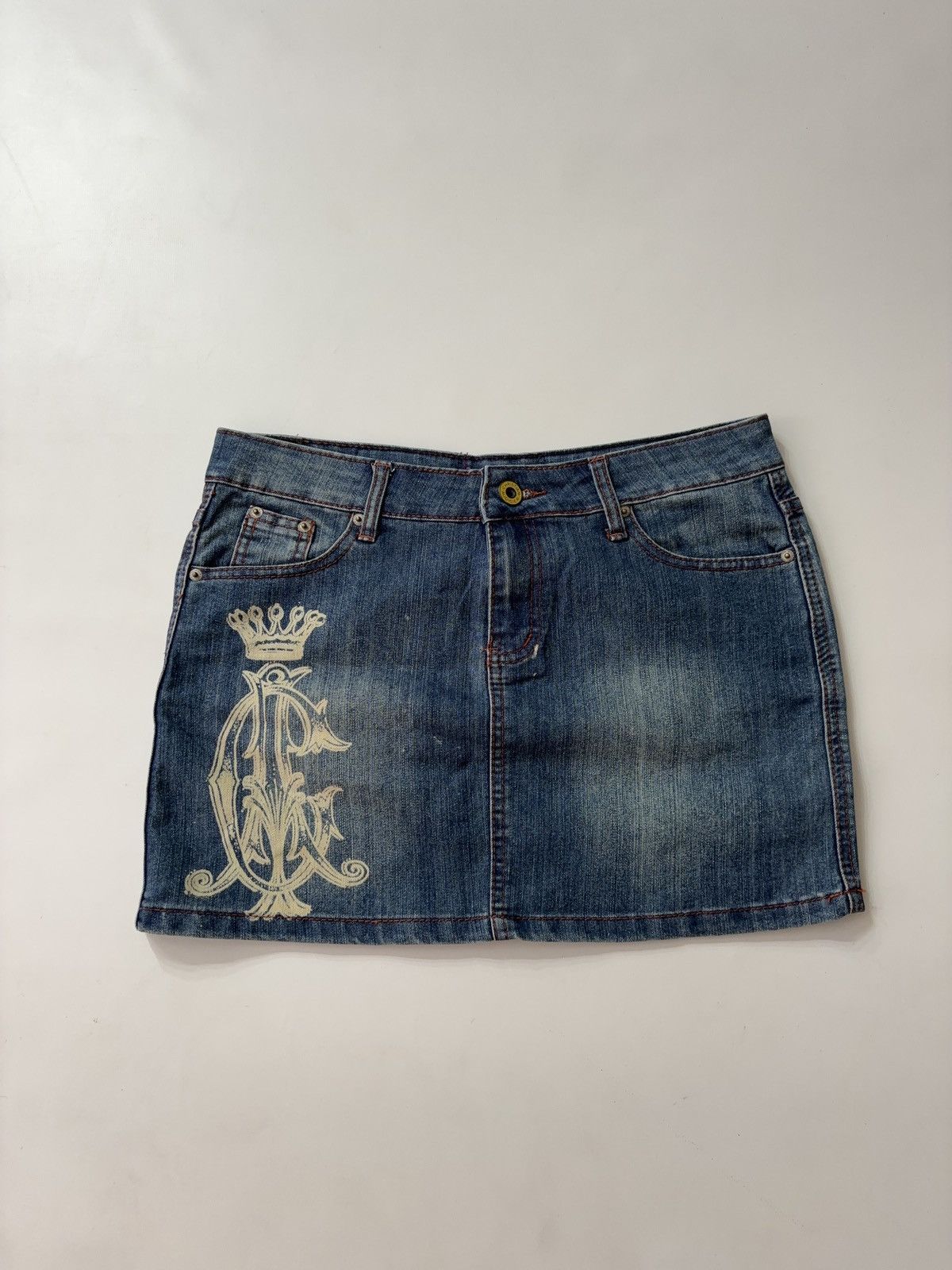 Christian Audigier × Designer × Vintage RARE CHRISTIAN AUDIGIER VINTAGE DENIM PRINTED MINI SKIRT 00s Size 30" / US 8 / IT 44 - 2 Thumbnail