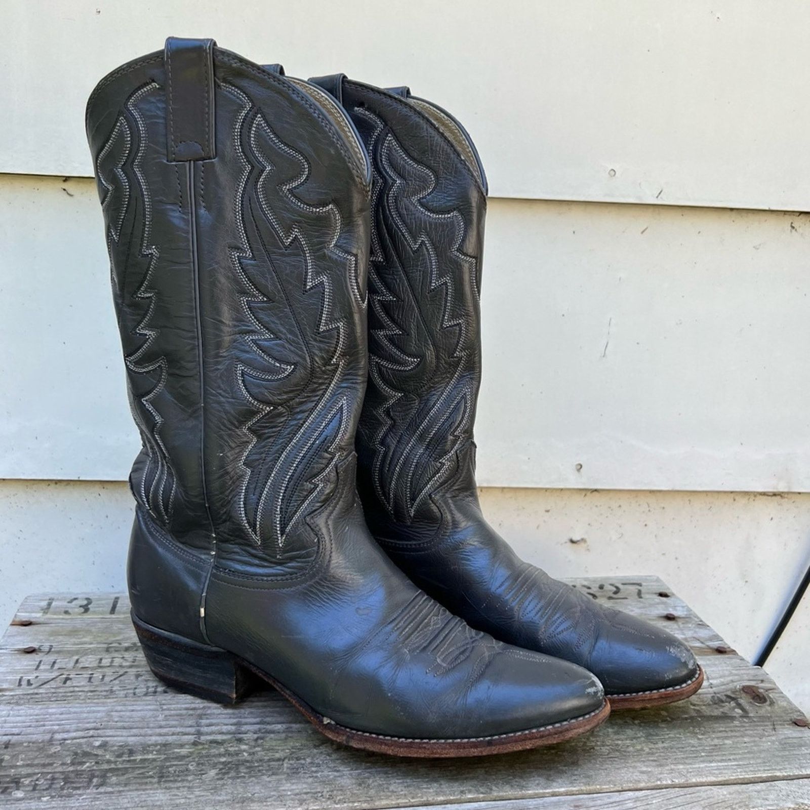 Vintage Dark Gray Justin Diamond J Western Cowboy Boots 9D display picture 3