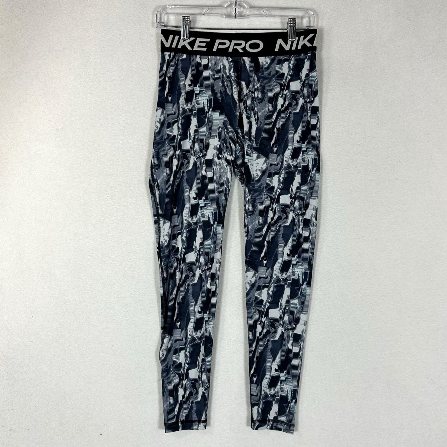 Nike Nike Pro Dri Fit Ankle Leggings Womens M Gray Blue Graphic Print Stretch Geometric Neon 27in Inseam Size 32" / US 10 / IT 46 - 2 Thumbnail