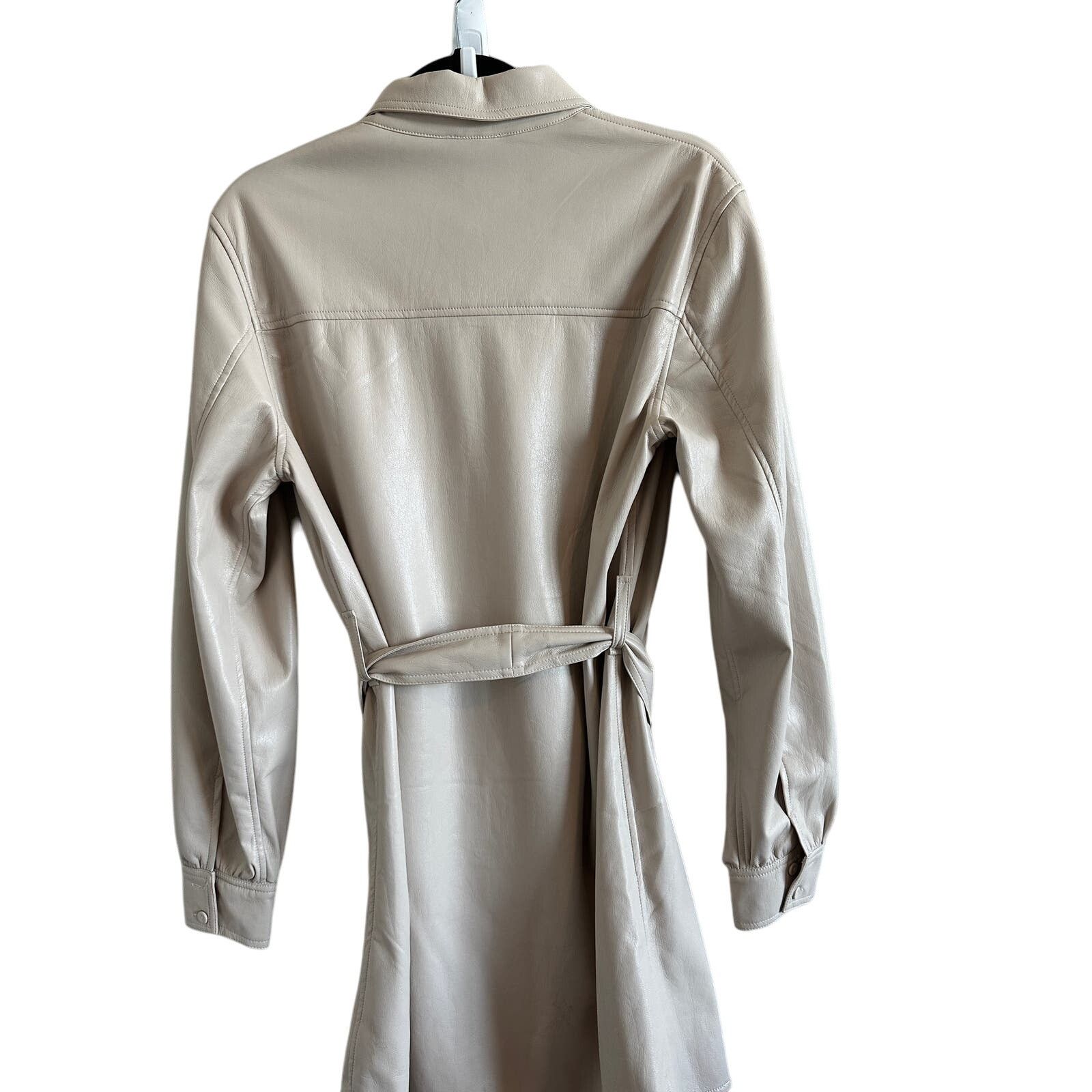 Other Reset Medium Cream Faux Leather Button Down Tie Waist Dress Size M / US 6-8 / IT 42-44 - 11 Thumbnail