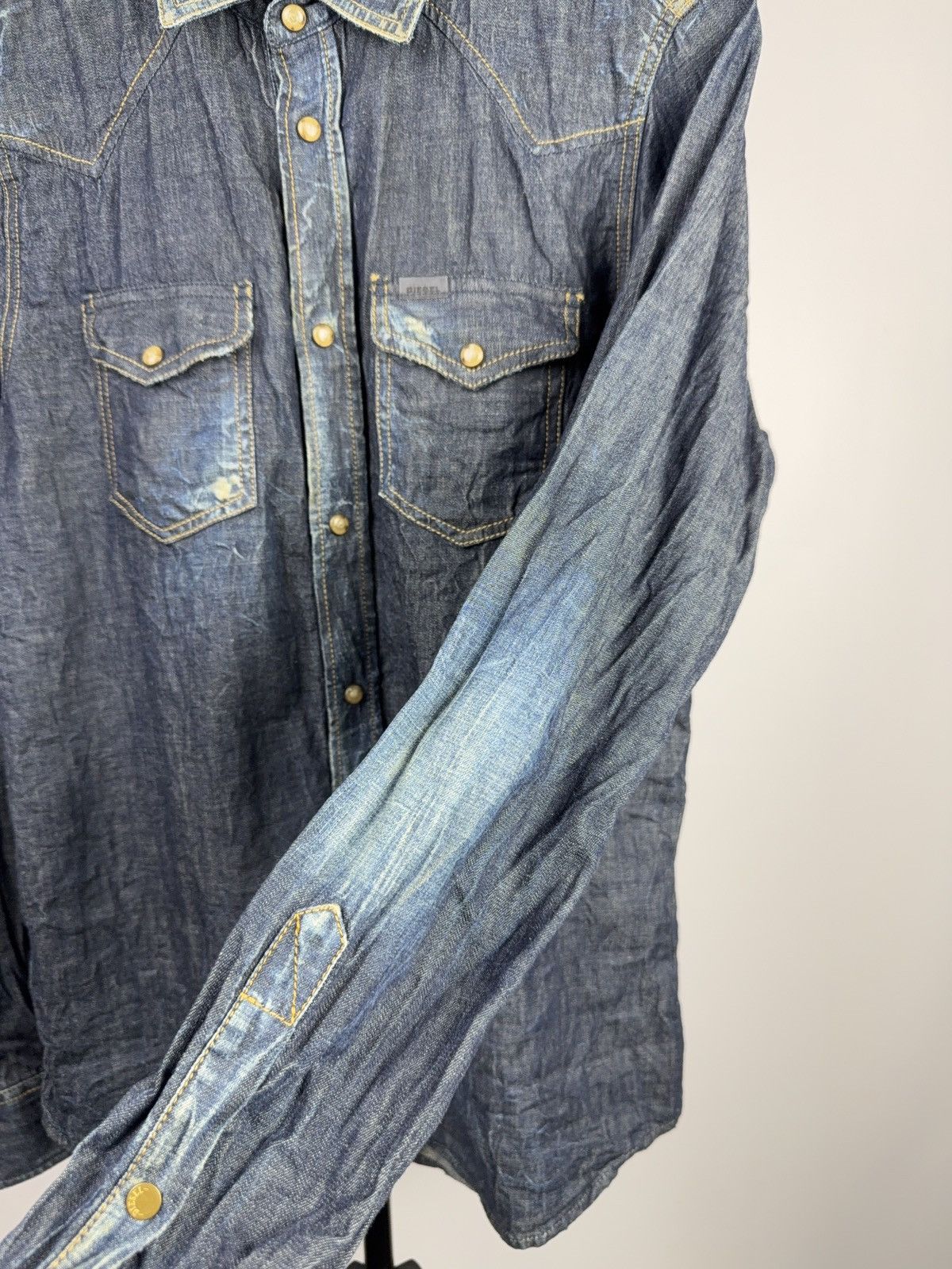 Diesel 00s Vintage Diesel Western Denim Shirt Faded Blue Cotton Size US L / EU 52-54 / 3 - 9 Thumbnail