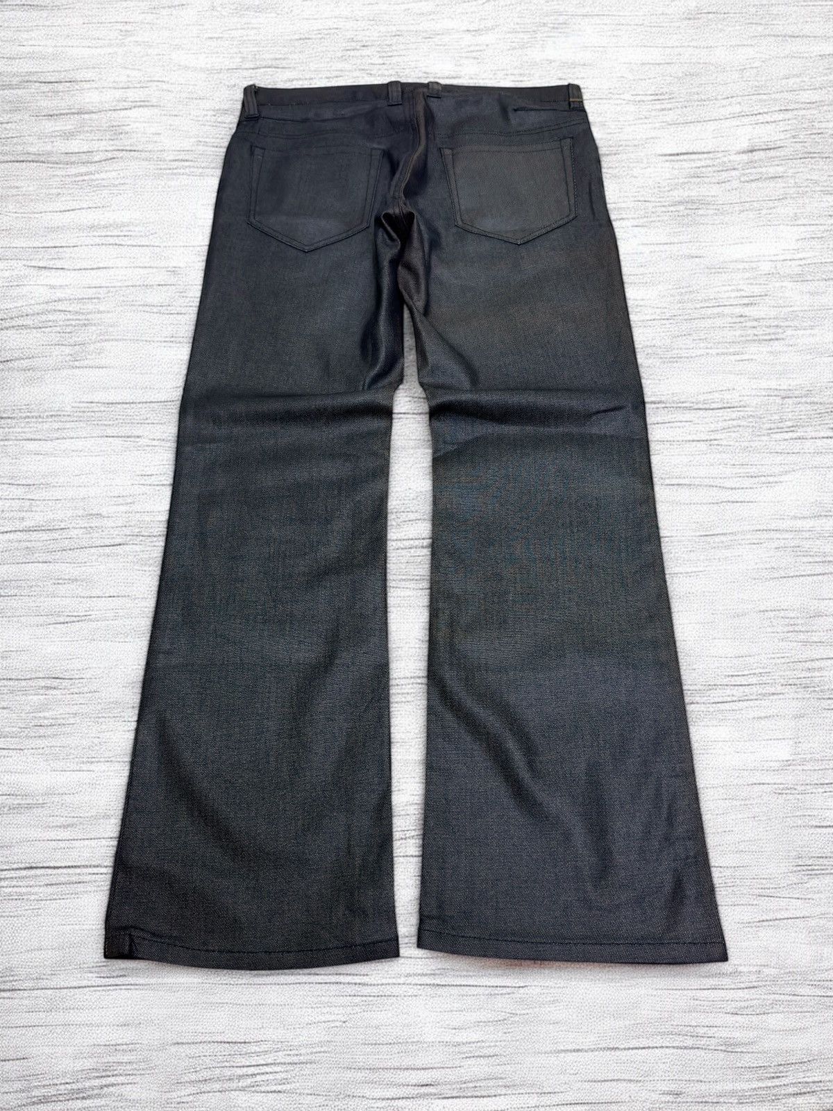 Vintage Flare Comme Ça Men Waxed Black Jeans Coated Back Faded Marks Size US 31 - 2 Thumbnail