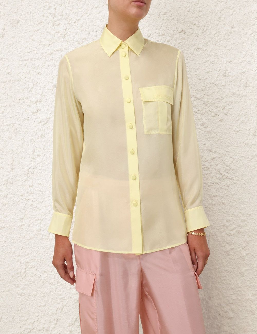 Zimmermann oc11z0525 Halliday Manstyle Shirt in Lemon Size L / US 10 / IT 46 - 5 Thumbnail