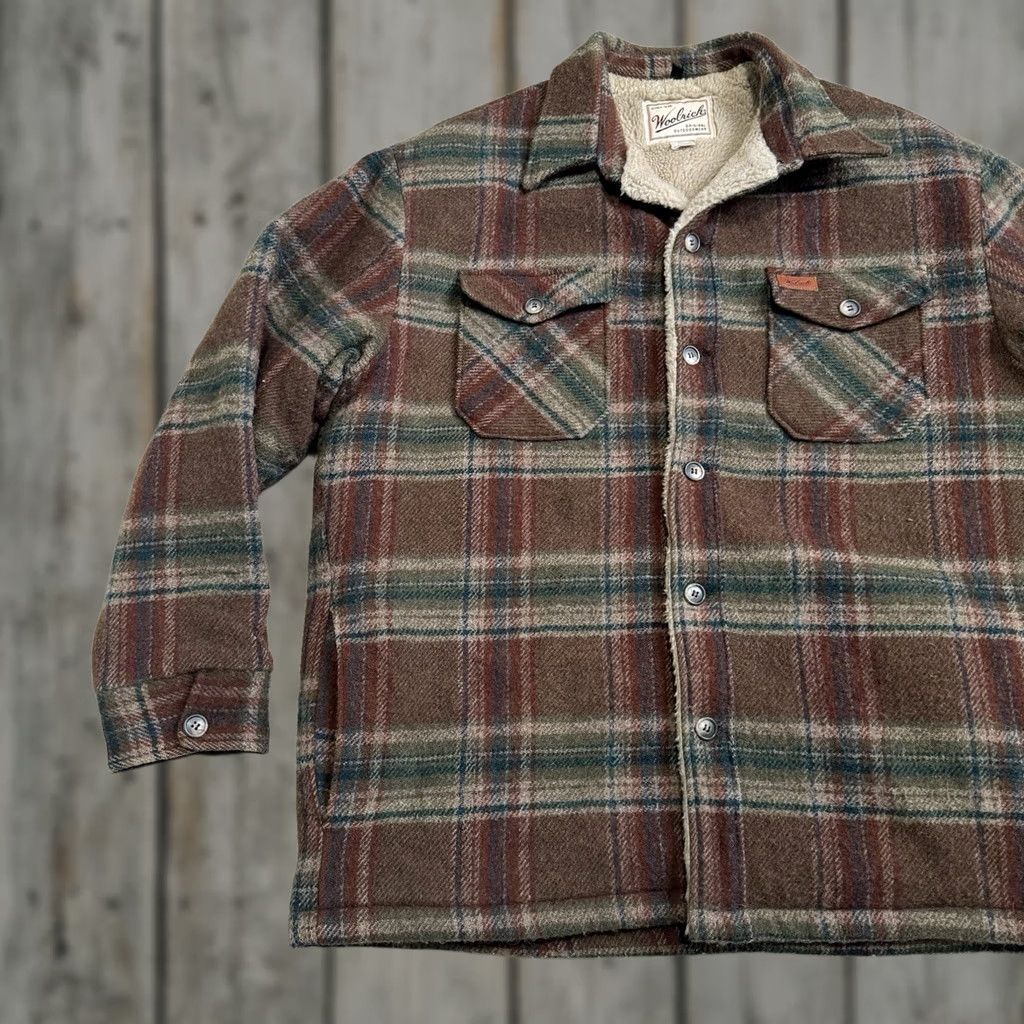 Vintage VINTAGE Woolrich Jacket Shacket Plaid Sherpa L Brown Green Button Up 90s Mens M L Size US L / EU 52-54 / 3 - 1 Thumbnail