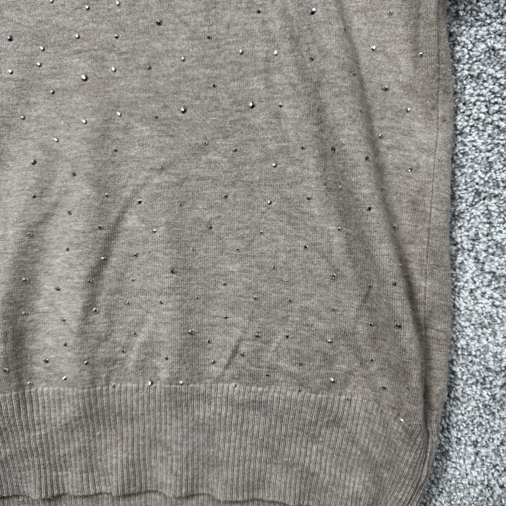 Vintage Liv MIlano Sweater Large Rhinestones Soft Glam Office Party Work To Evening Long Sleeve V-Neck Knit Pullover Women Beige Casual Womens - Size L / US 10 / IT 46 - 2 Thumbnail