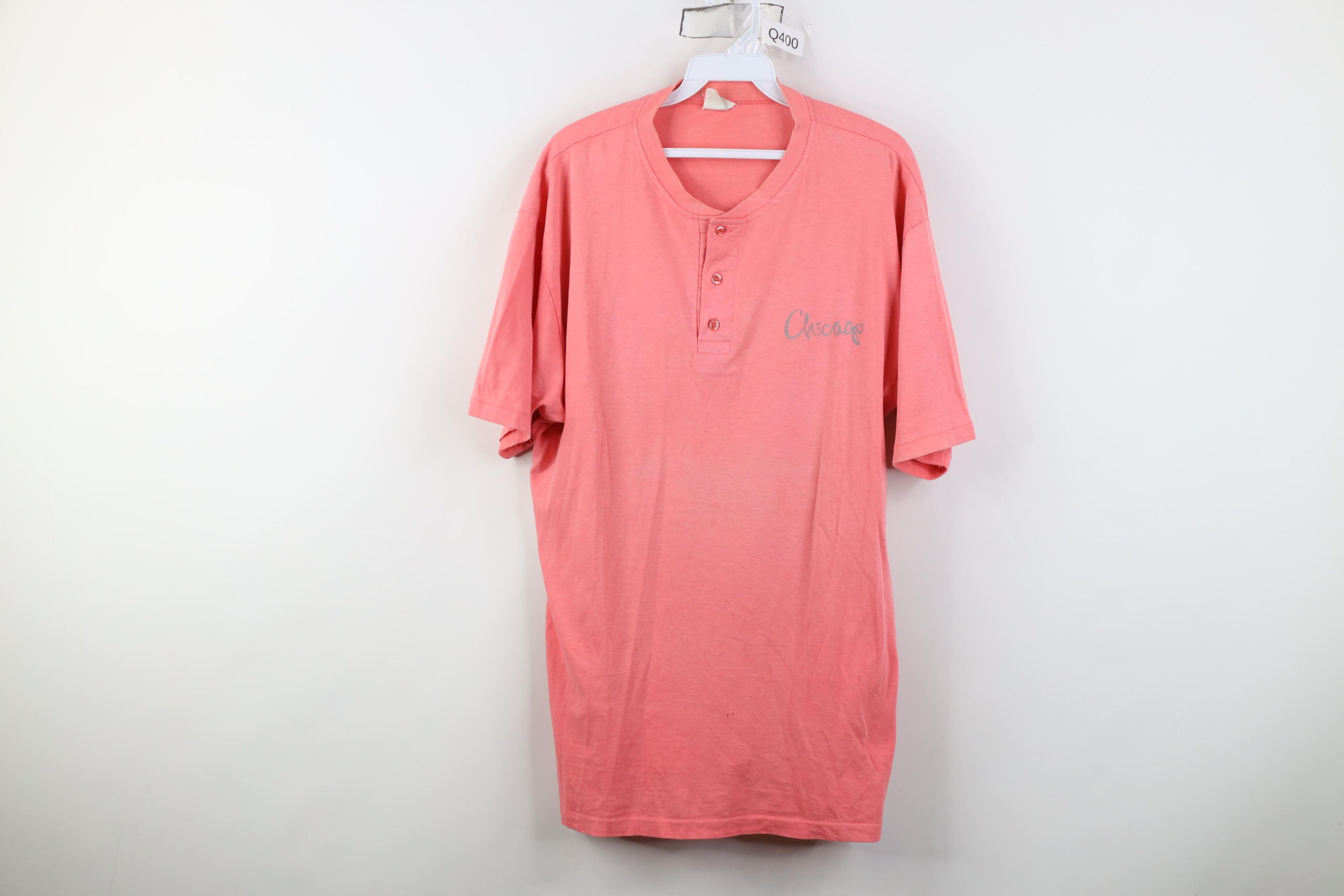 Vintage Vintage 80s Spell Out Chicago Band Henley T-Shirt Pink USA Size US XL / EU 56 / 4 - 1 Thumbnail