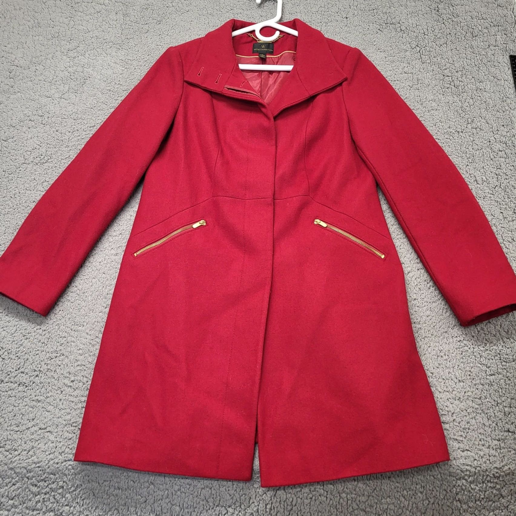 Worthington WORTHINGTON Coat Red Knee Length Wool Blend Retro Gold Accent Womens Large Size L / US 10 / IT 46 - 4 Thumbnail
