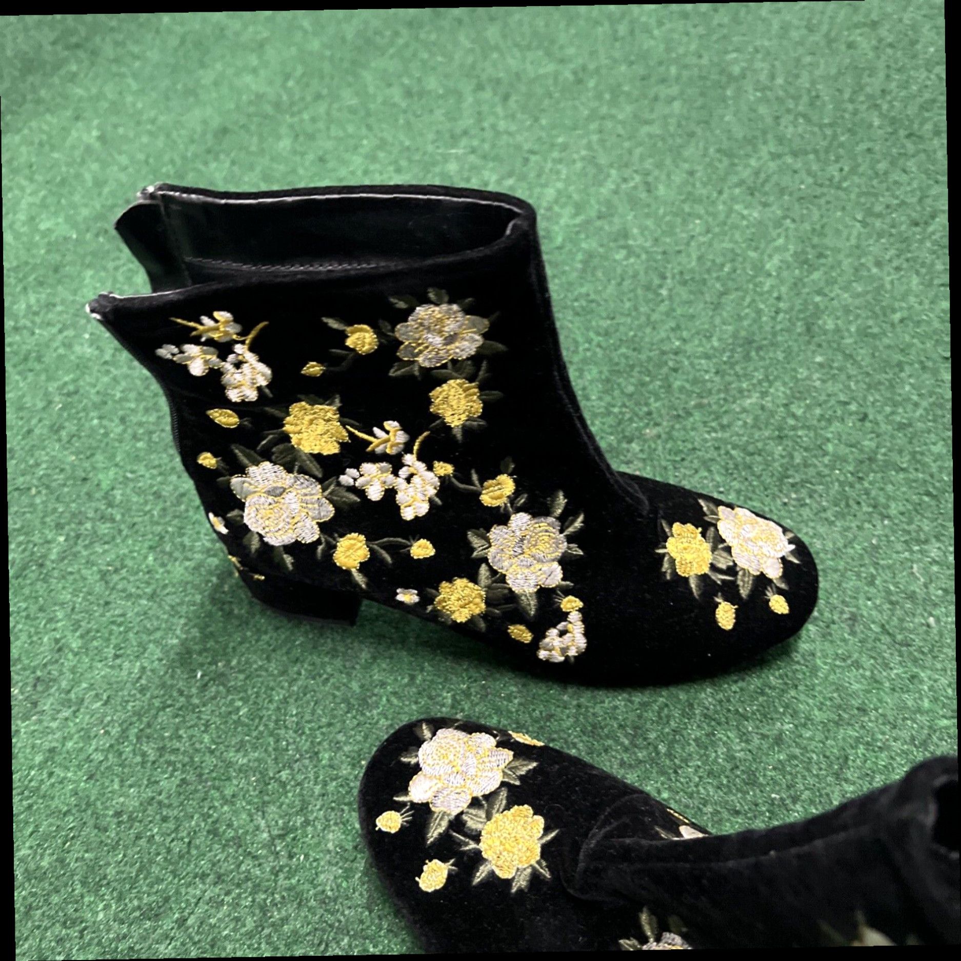 Topshop TOPSHOP Blossom Black Velvet Embroidered Boots, Size 37 / Sz 6.5 Size US 6.5 / IT 36.5 - 3 Thumbnail
