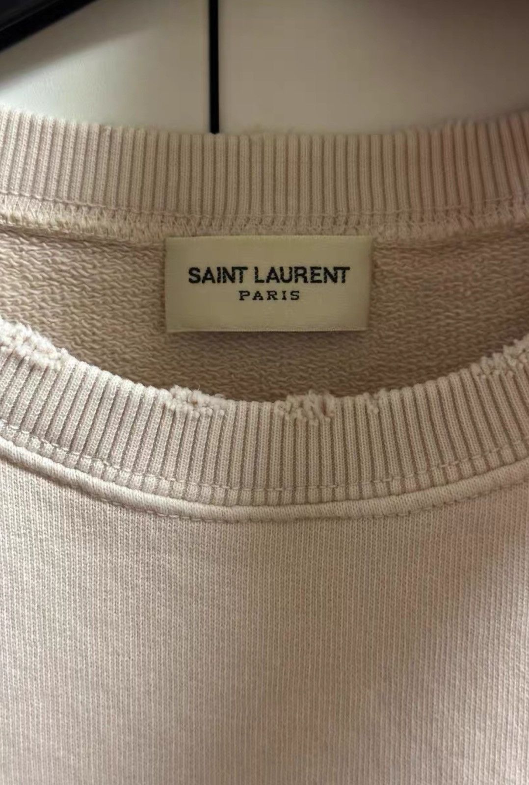 Saint Laurent Paris Saint Laurent Light Pink Distressed Logo Sweatshirt Size US XXL / EU 58 / 5 - 7 Thumbnail