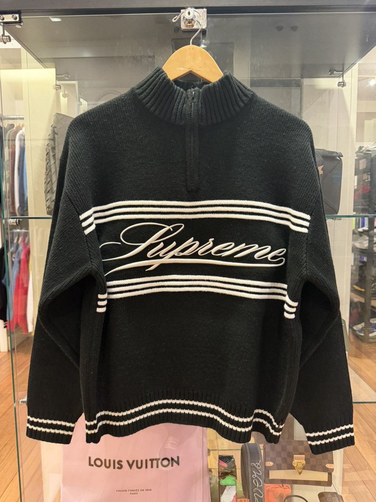 Supreme Supreme Script Stripe Half Zip Sweater - Red | Grailed
