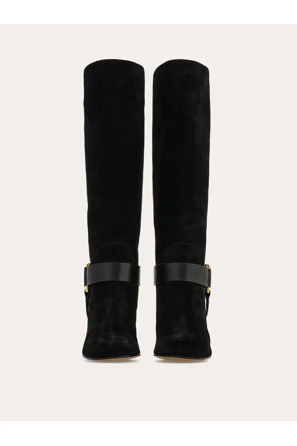 Salvatore Ferragamo o1s1rm0526 Gancini Ornament Knee Hi Boots in Black Size US 6 / IT 36 - 2 Thumbnail