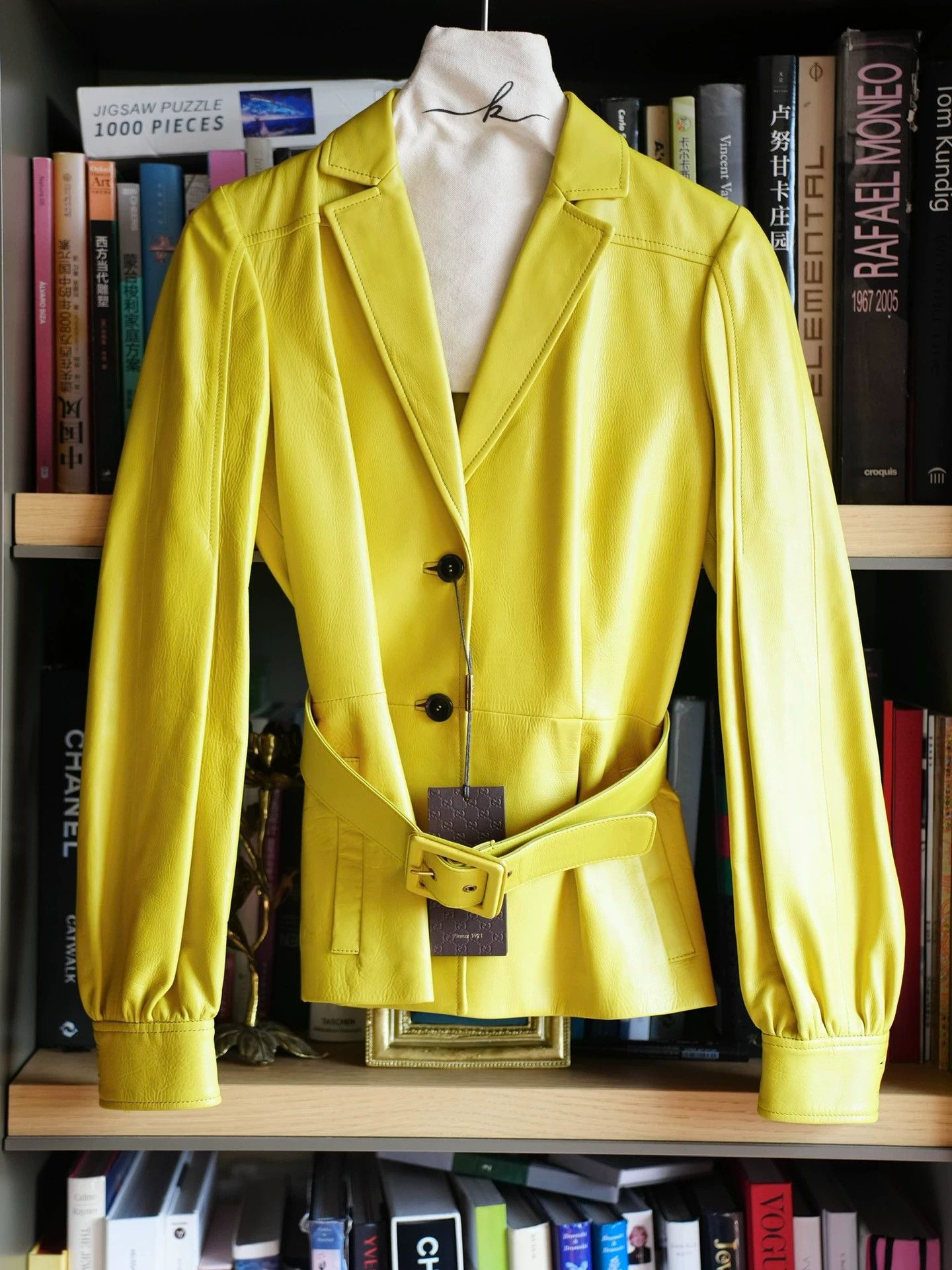 Gucci Gucci Yellow-Green LanternSleeve Leather Jacket XS/S (36) Size XS / US 0-2 / IT 36-38 - 2 Thumbnail